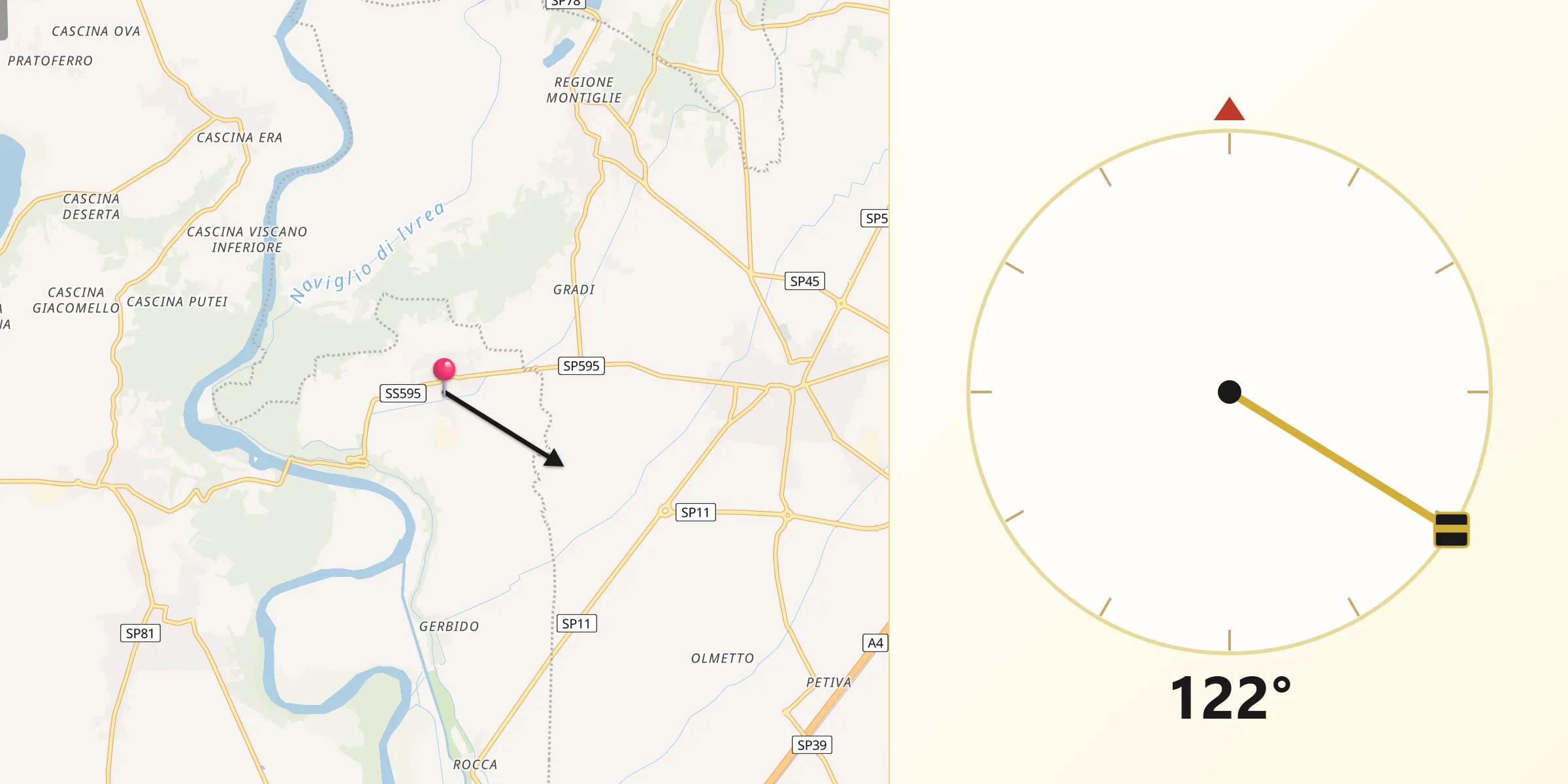 Direzione della Qibla da Villareggia