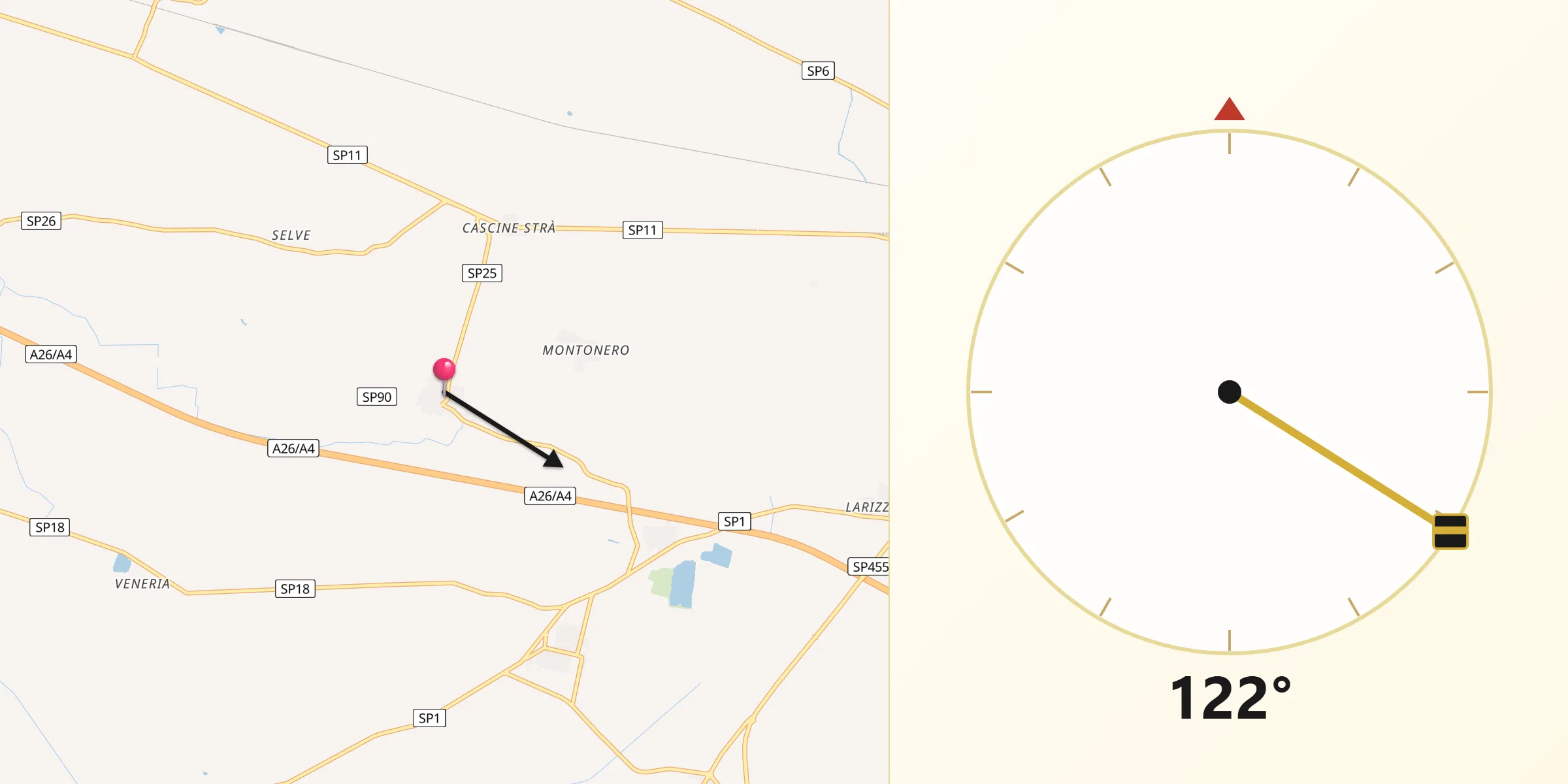 Direzione della Qibla da Sali Vercellese