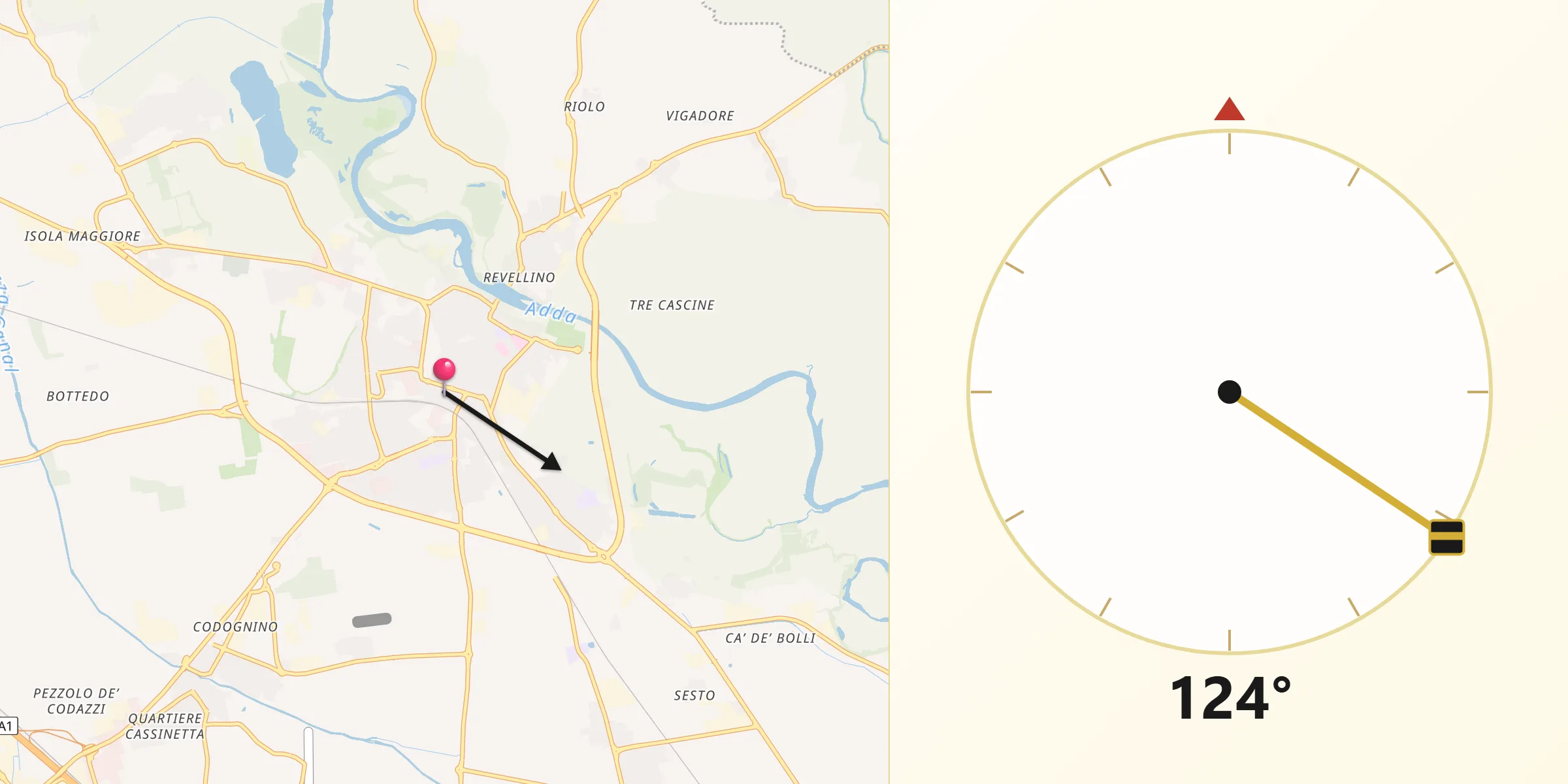 Direzione della Qibla da Lodi