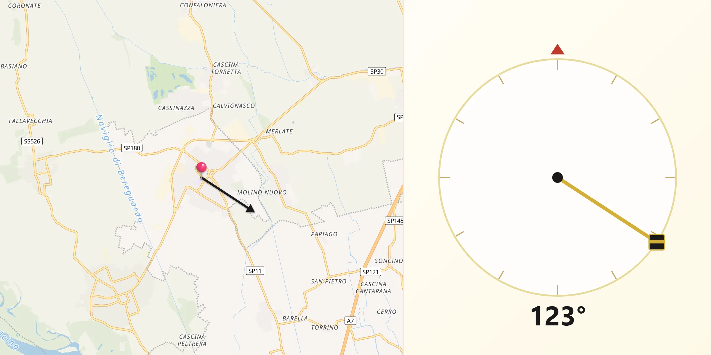 Direzione della Qibla da Casorate Primo
