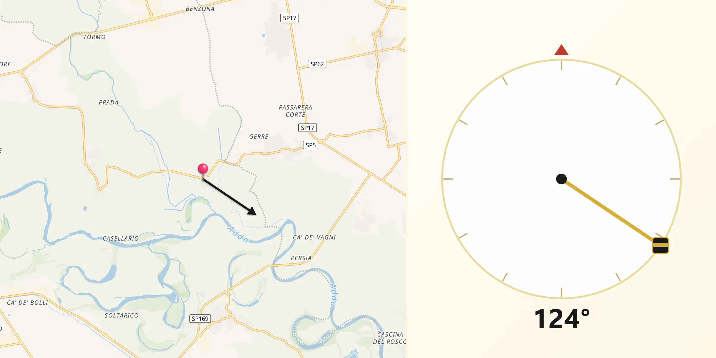 Direzione della Qibla da Abbadia Cerreto