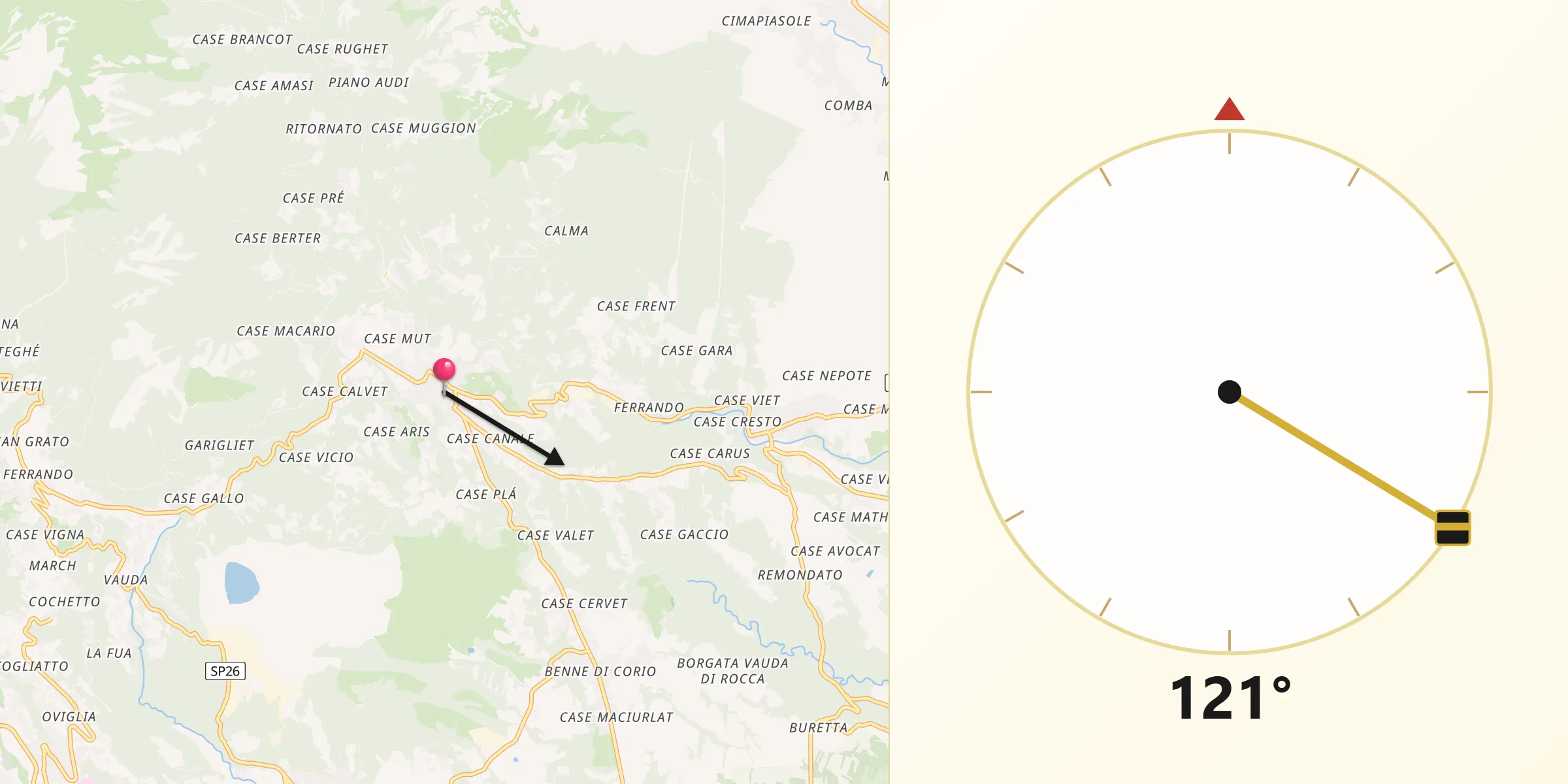 Direzione della Qibla da Corio