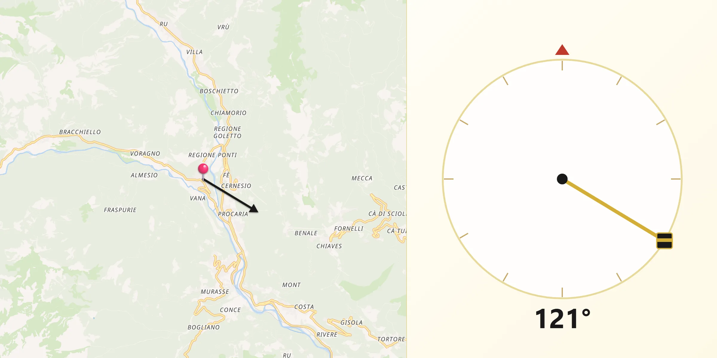 Direzione della Qibla da Ceres