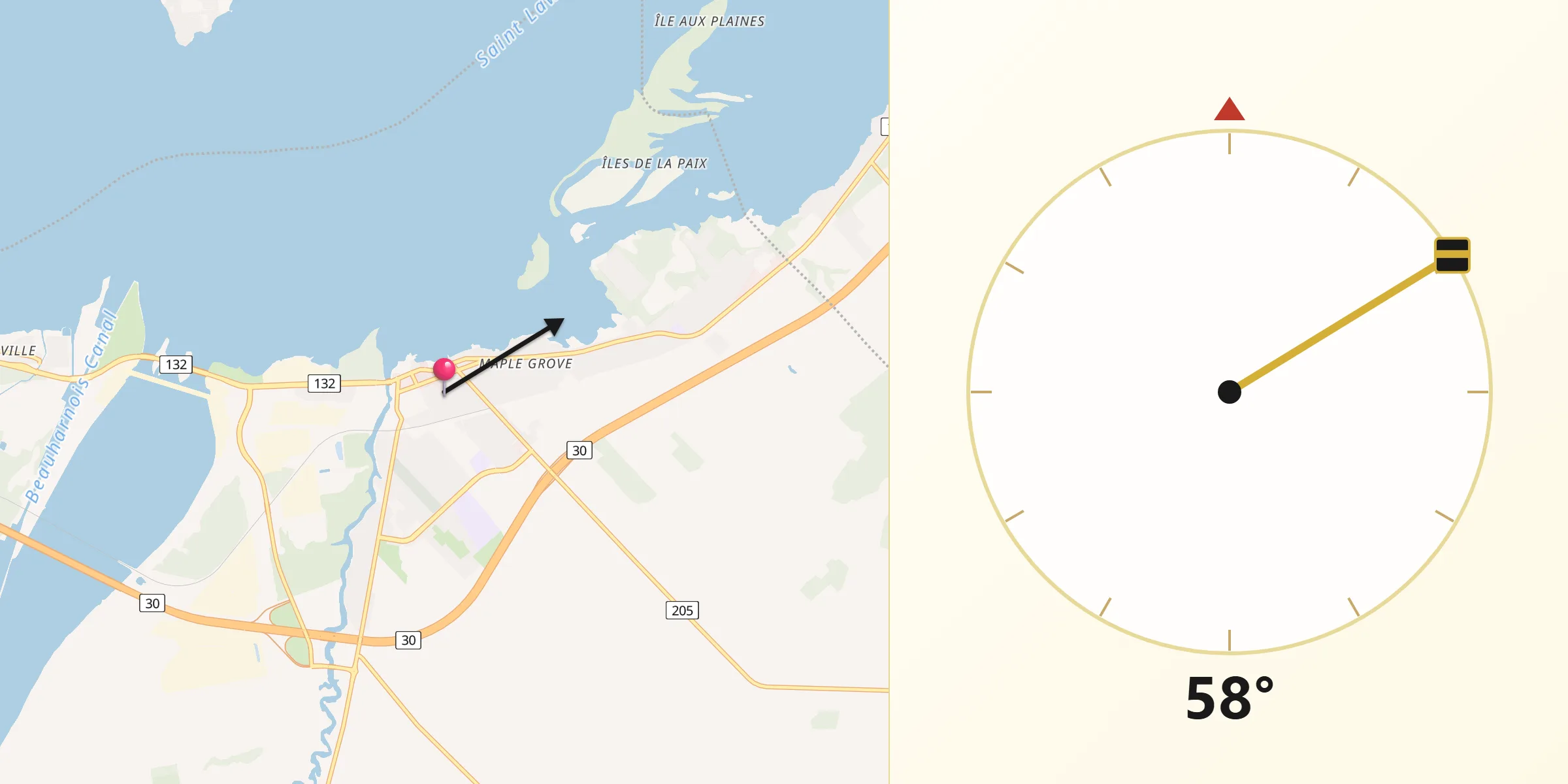 Qibla Direction from Beauharnois