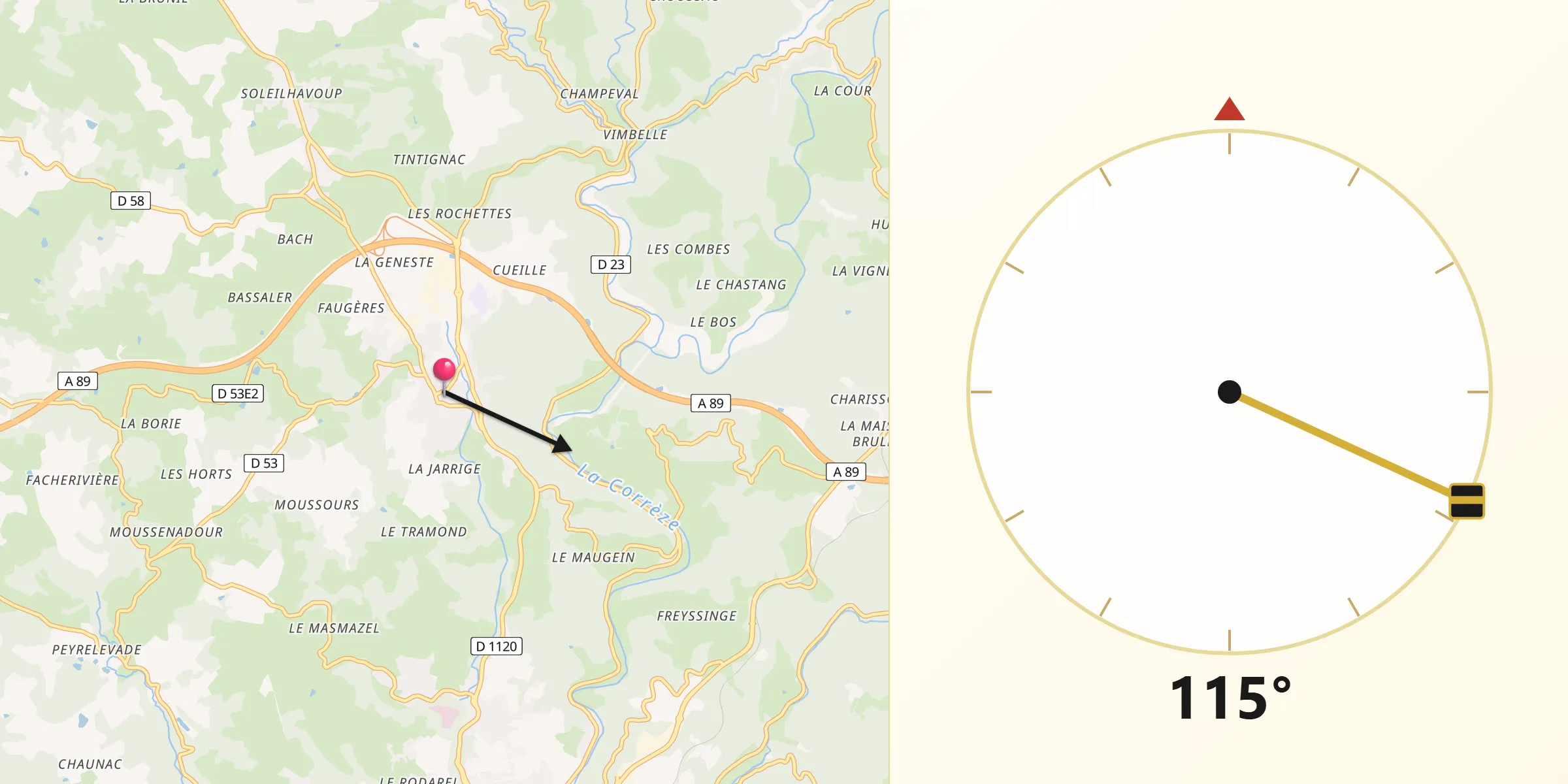 Direction vers la Qibla depuis Naves