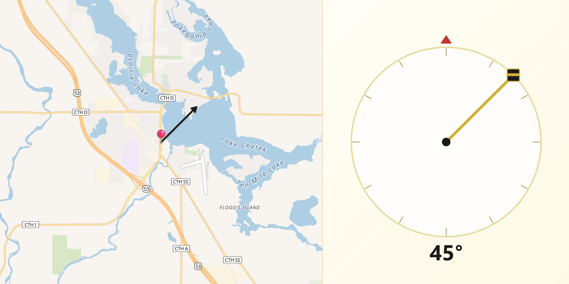 Qibla Direction from Chetek