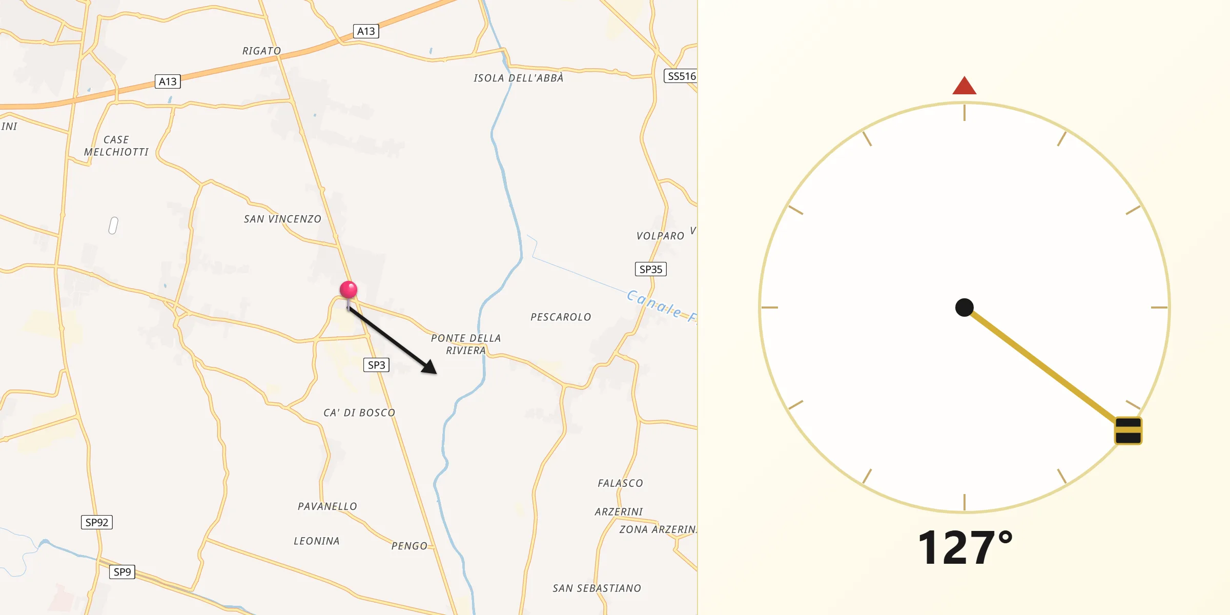 Direzione della Qibla da Casalserugo
