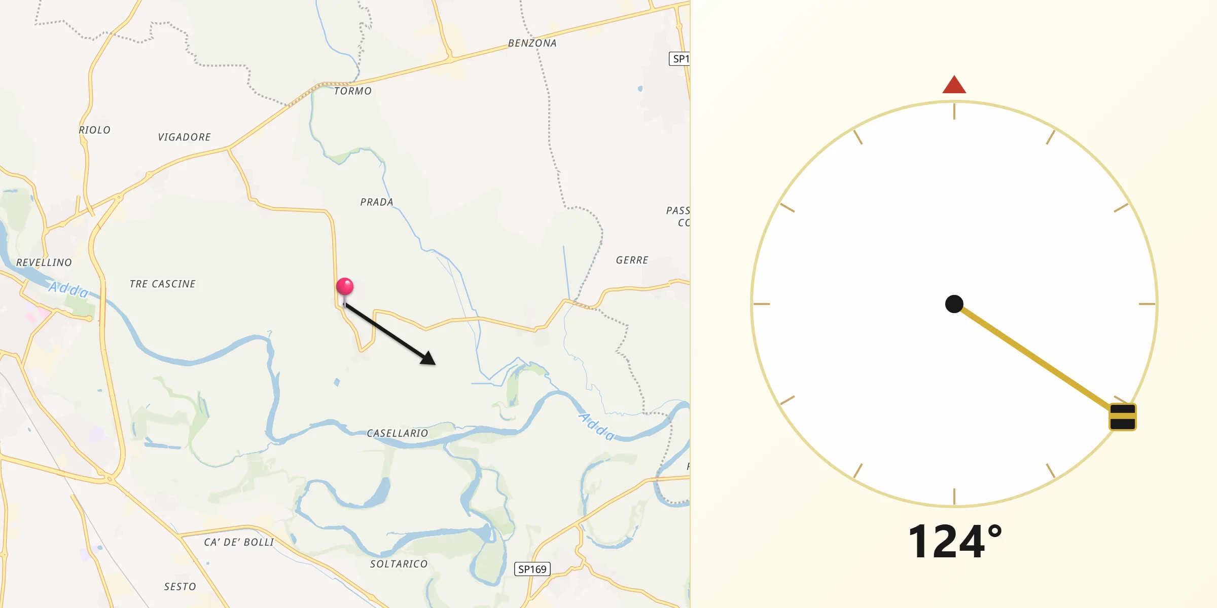 Direzione della Qibla da Terraverde-Corte Palasio