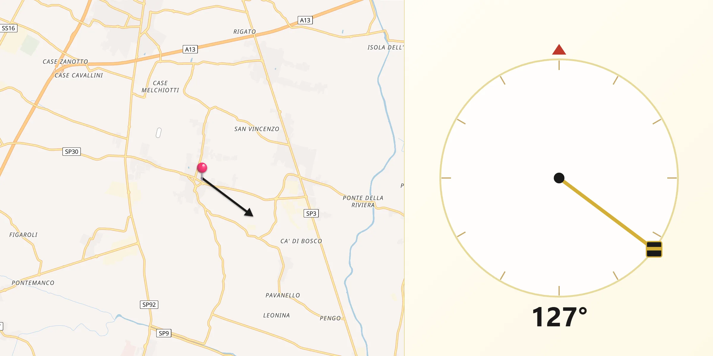 Direzione della Qibla da Bertipaglia
