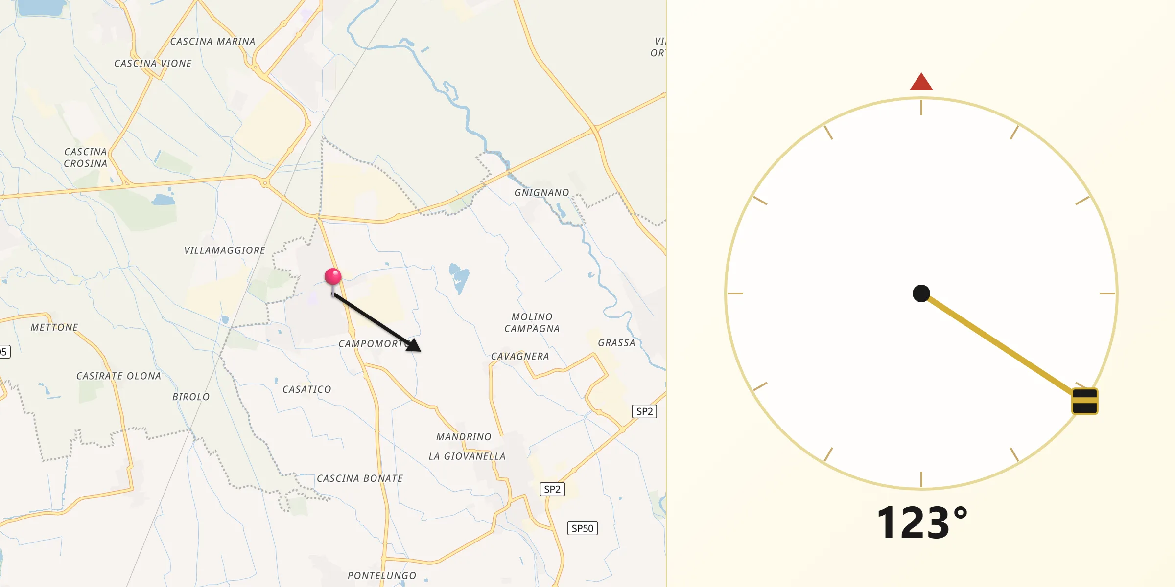 Direzione della Qibla da Siziano