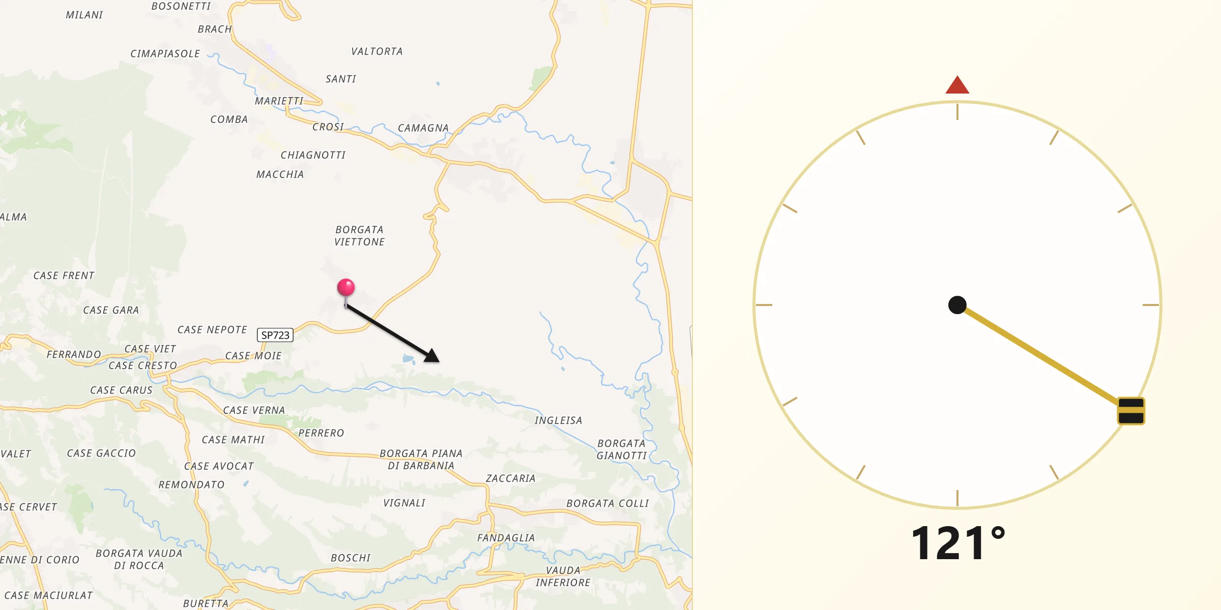 Direzione della Qibla da Levone