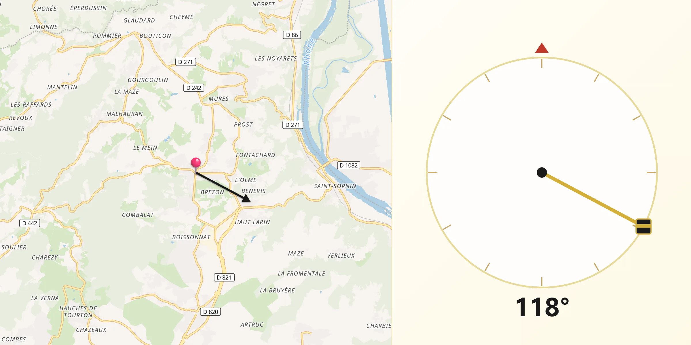 Direction vers la Qibla depuis Félines