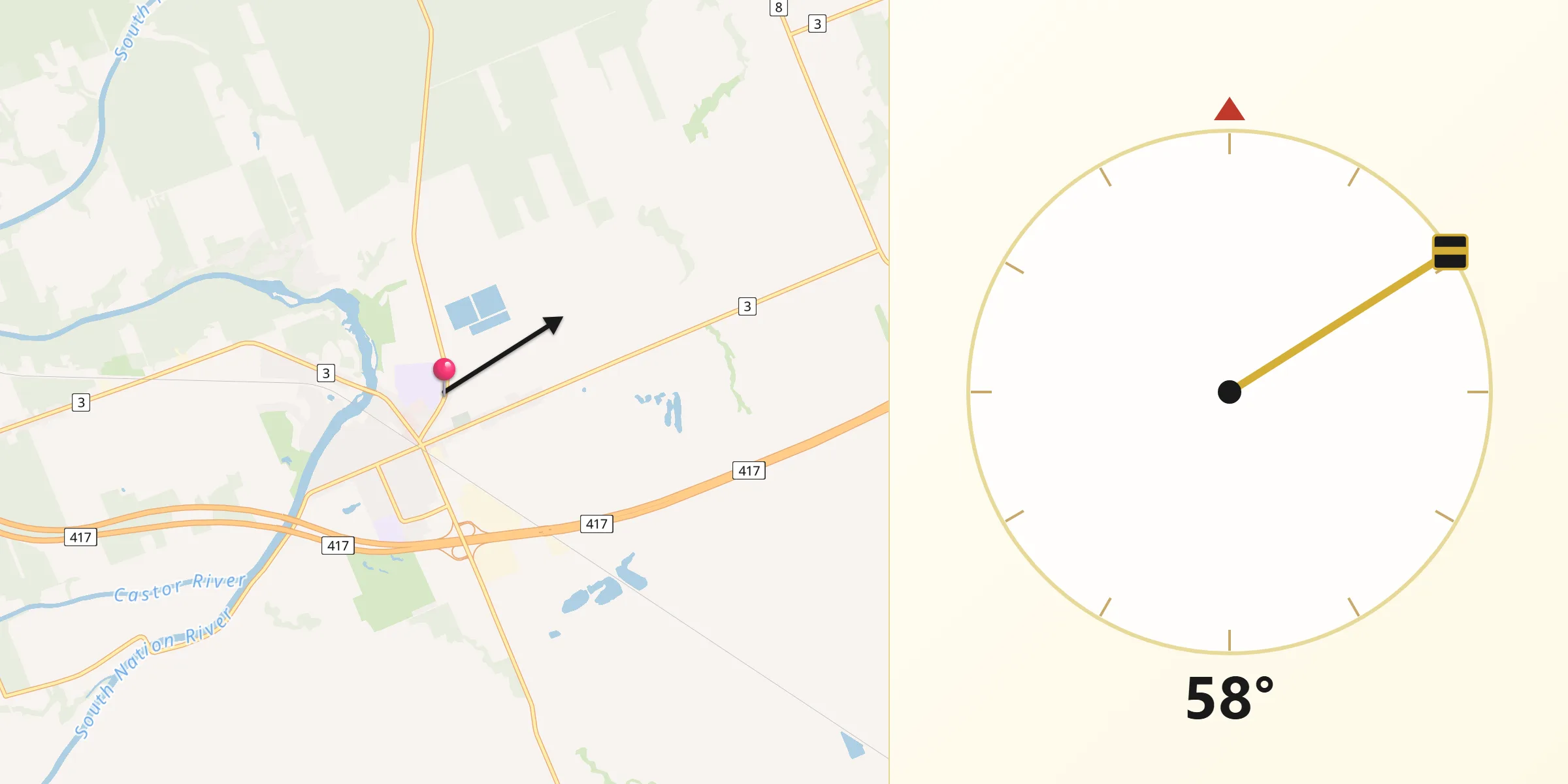 Qibla Direction from Casselman