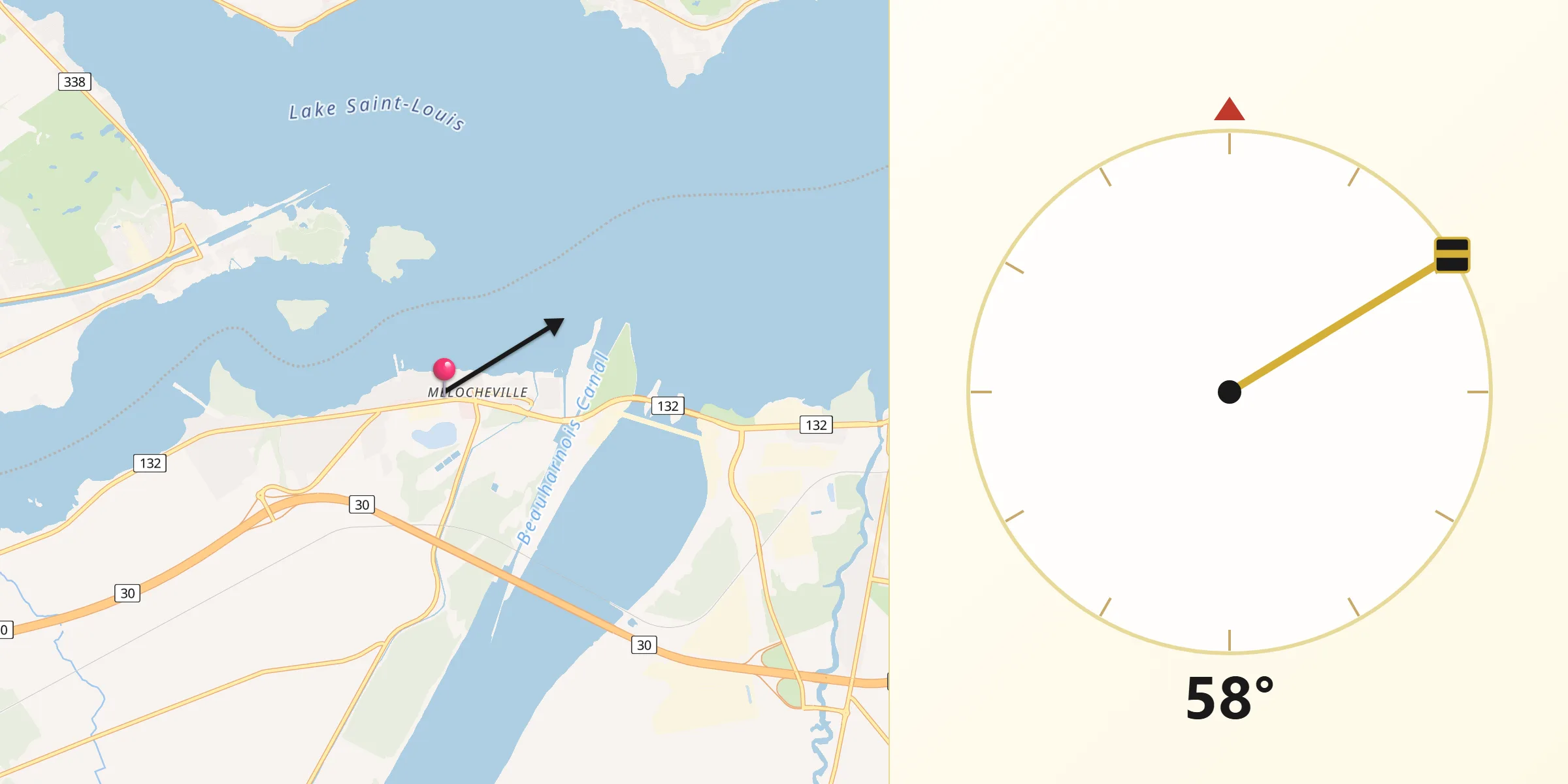 Qibla Direction from Melocheville