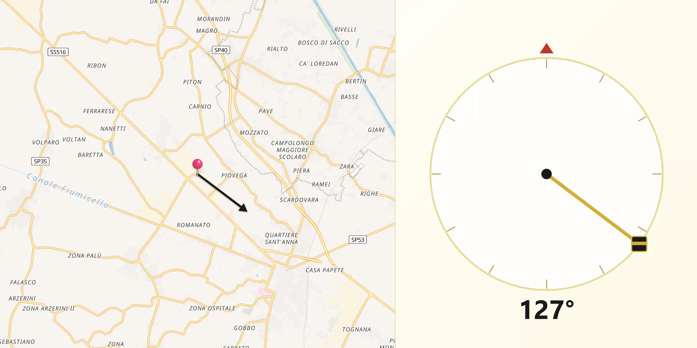 Direzione della Qibla da Sant'Angelo di Piove di Sacco