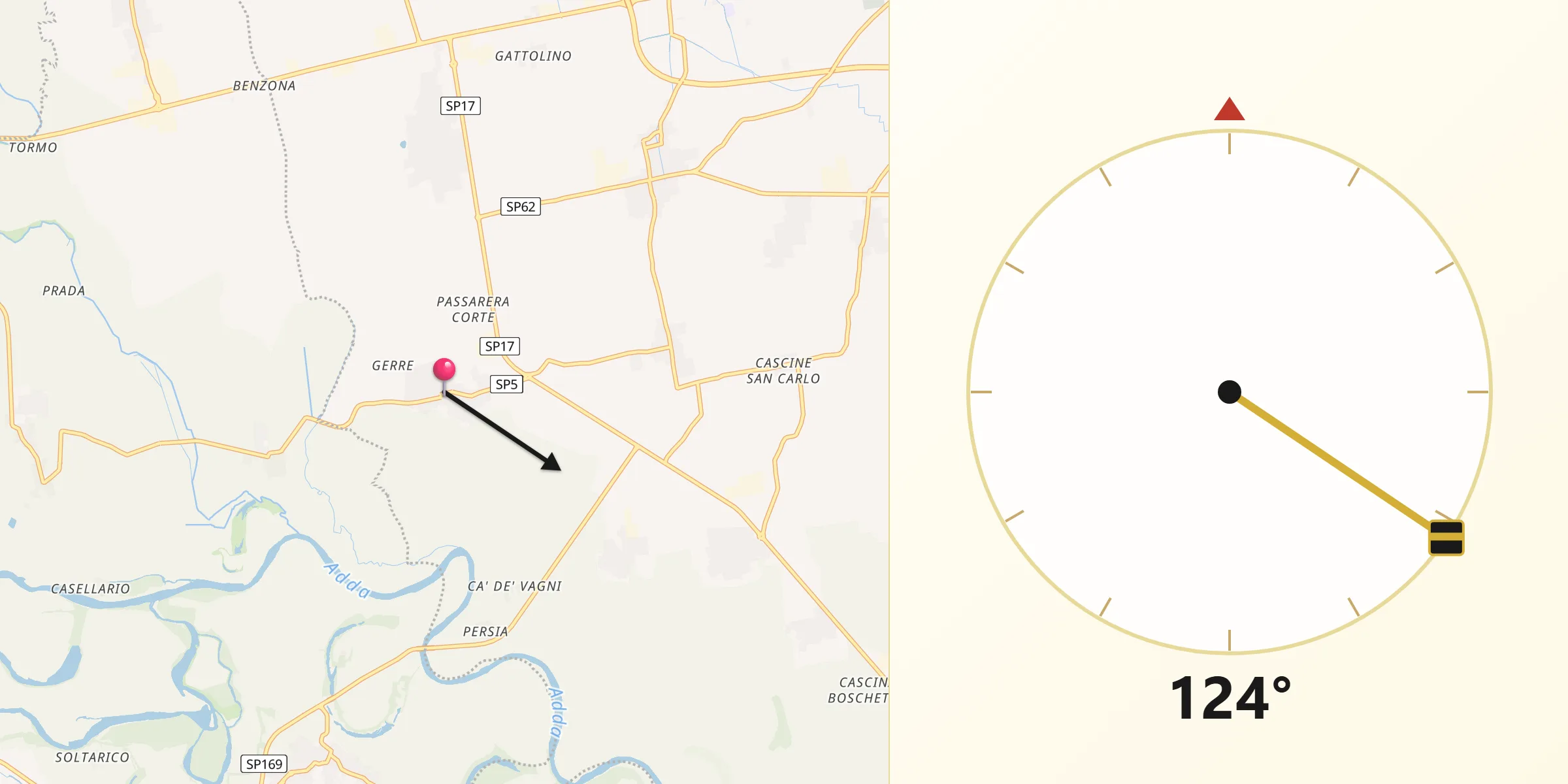 Direzione della Qibla da Casaletto Ceredano