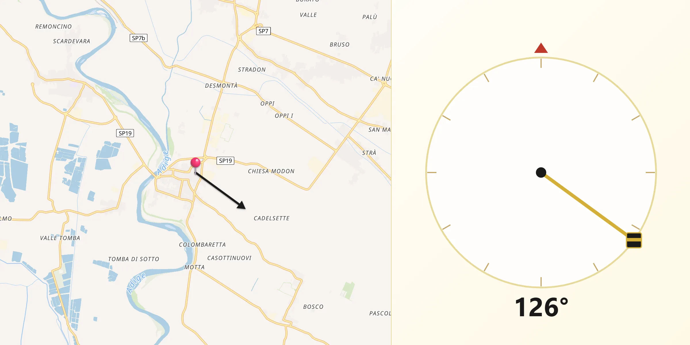 Direzione della Qibla da Albaredo d'Adige