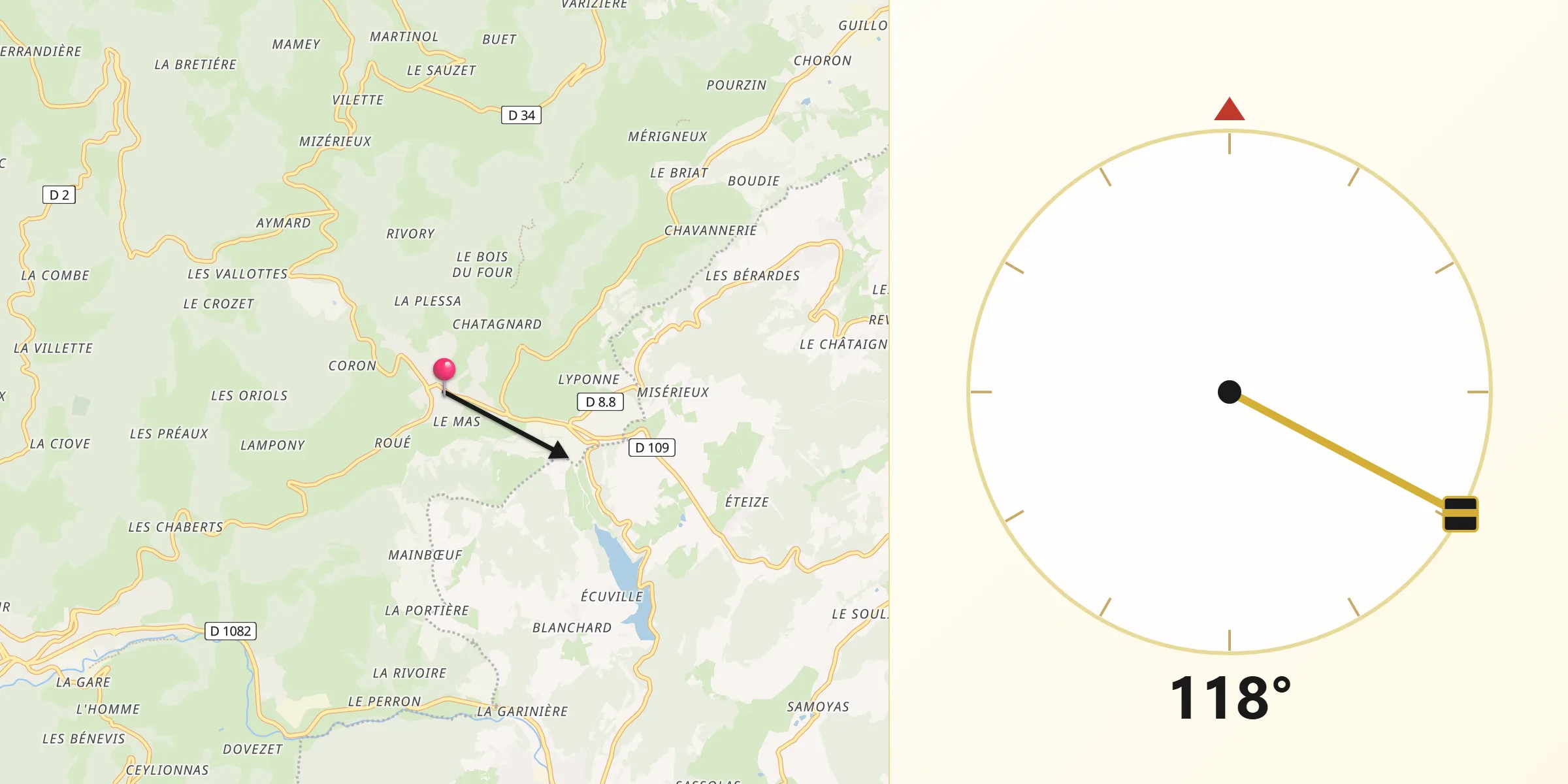 Direction vers la Qibla depuis Saint-Julien-Molin-Molette
