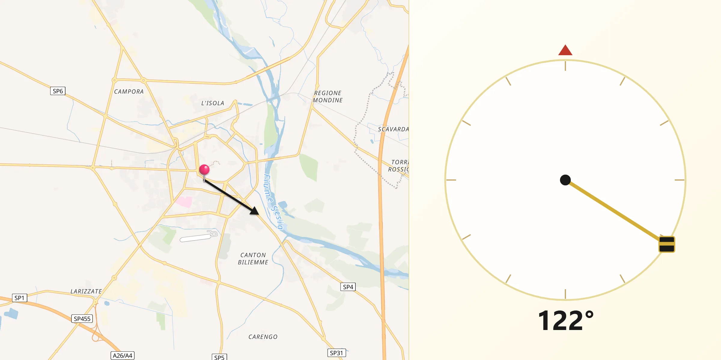 Direzione della Qibla da Vercelli