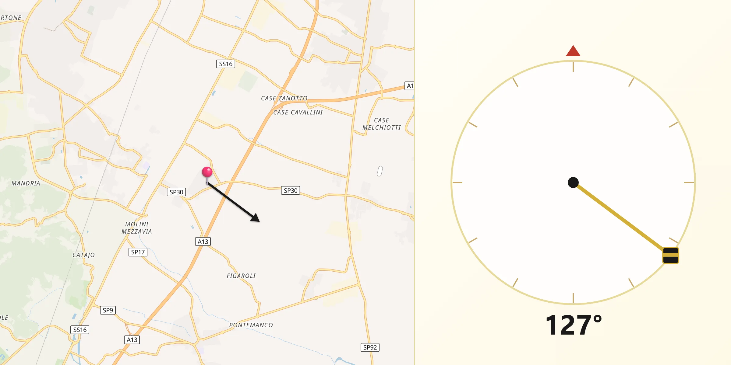 Direzione della Qibla da Terradura
