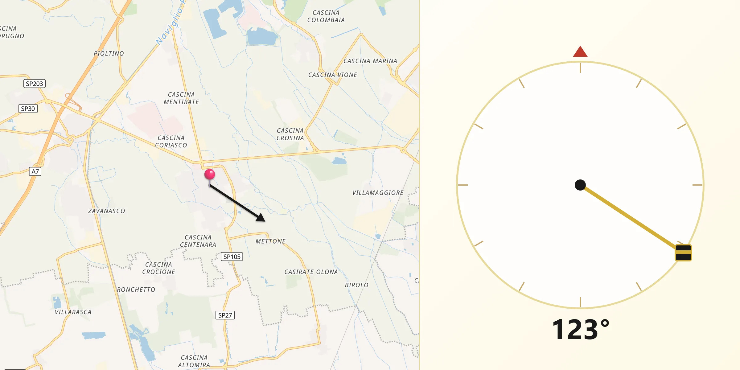 Direzione della Qibla da Lacchiarella
