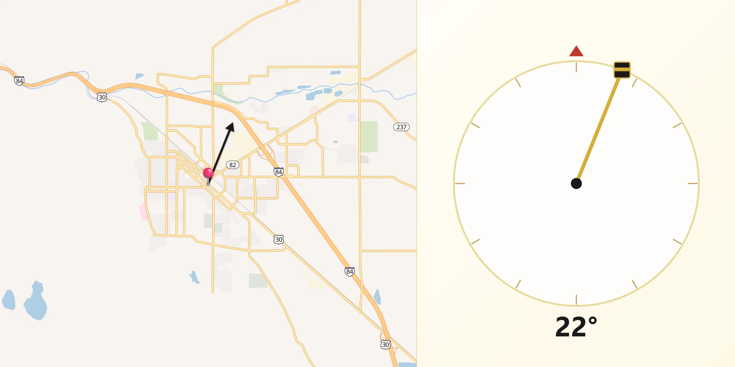 Qibla Direction from La Grande