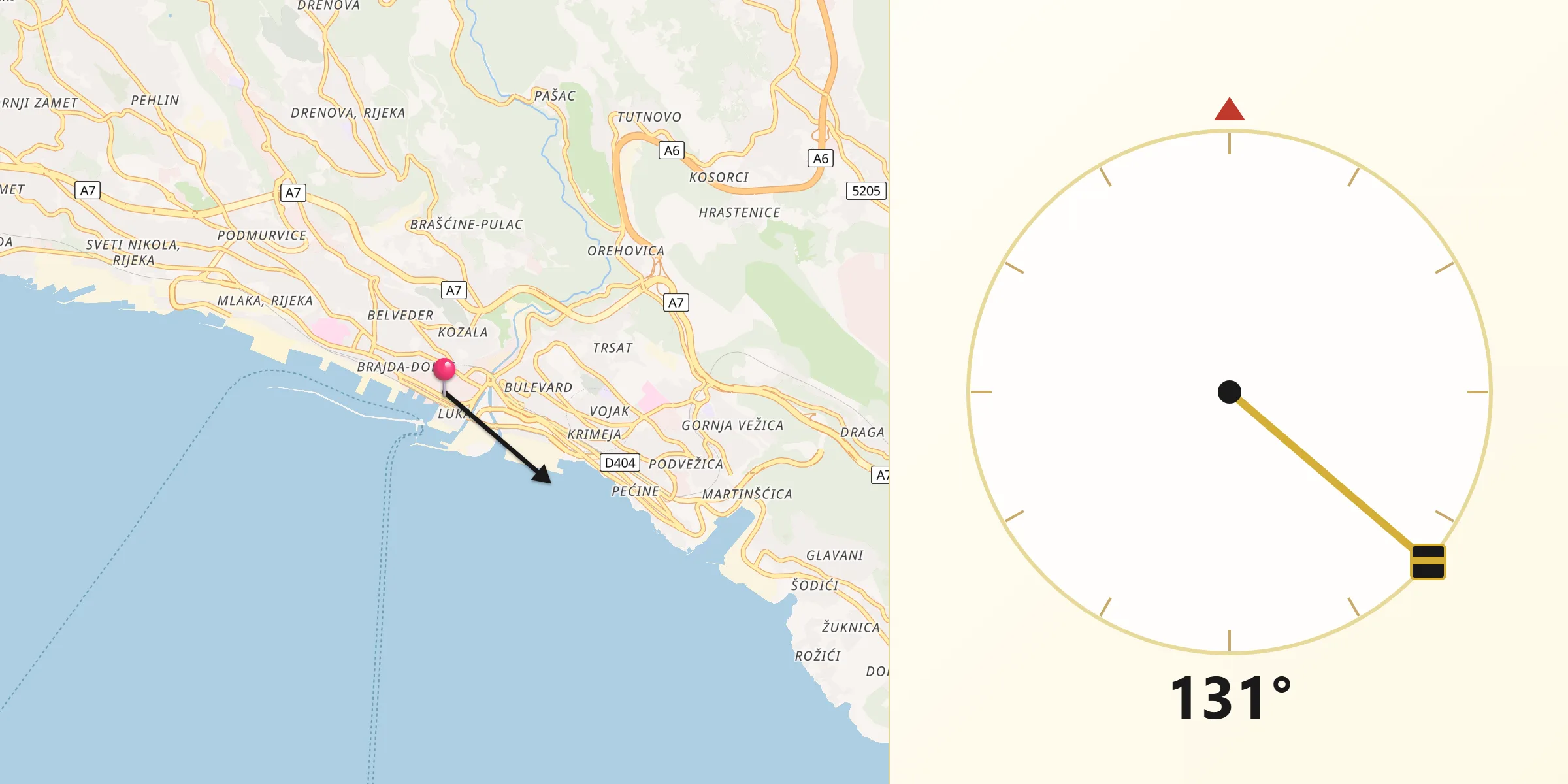 Qibla-Richtung von Rijeka