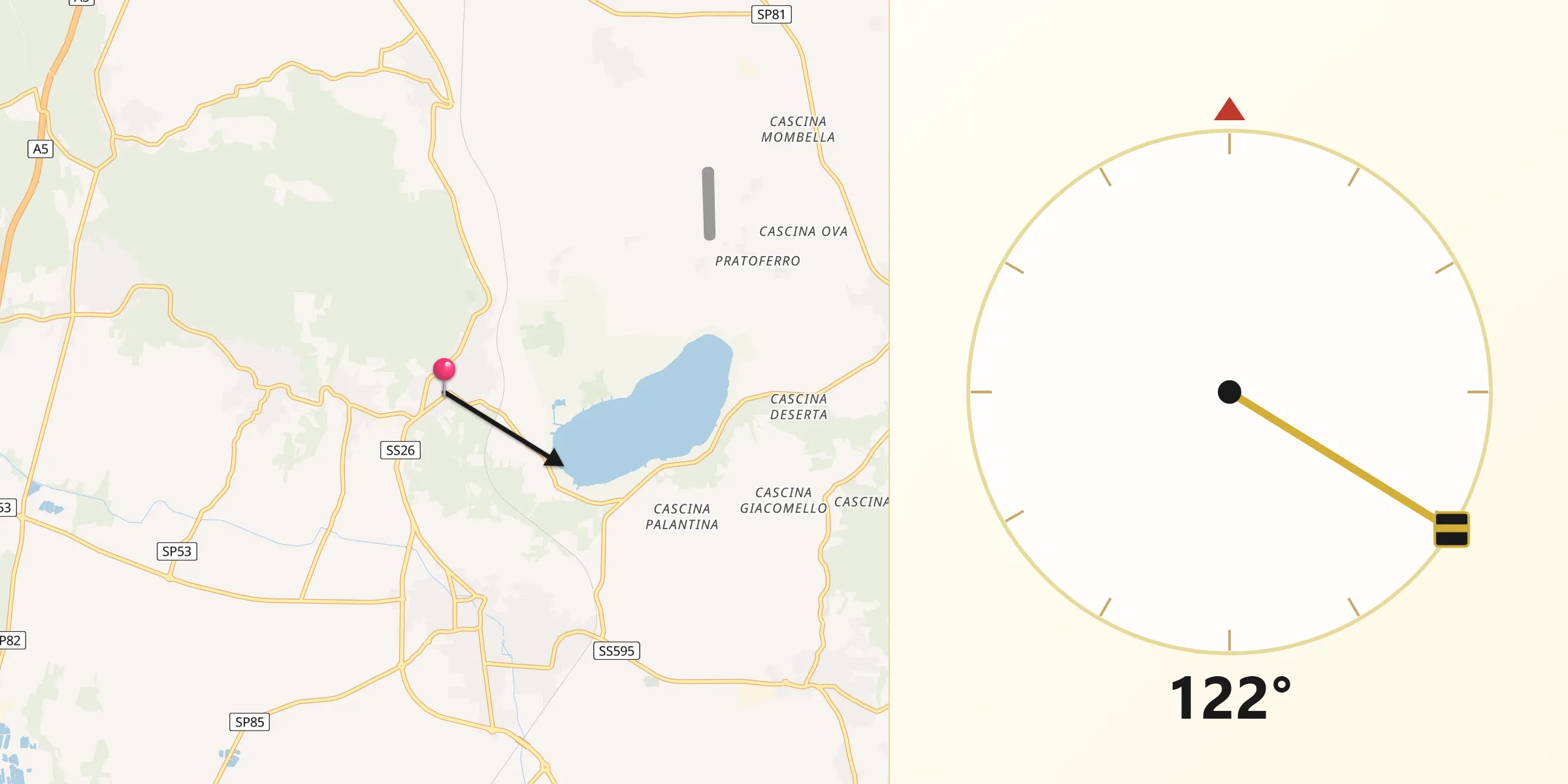 Direzione della Qibla da Candia Canavese