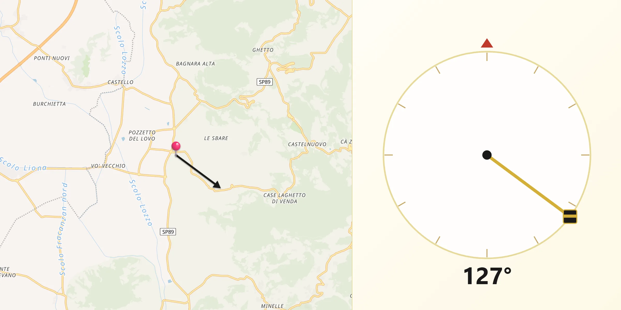Direzione della Qibla da Vò