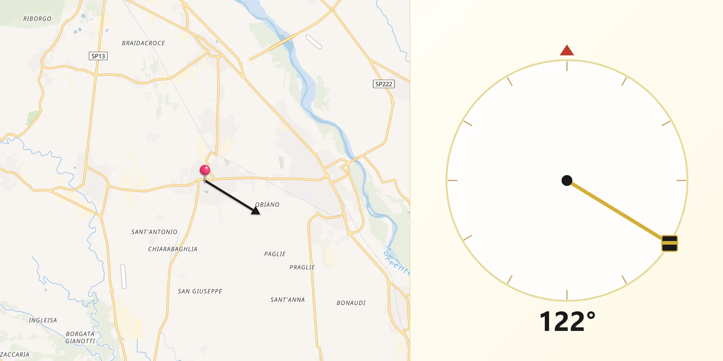Direzione della Qibla da Favria