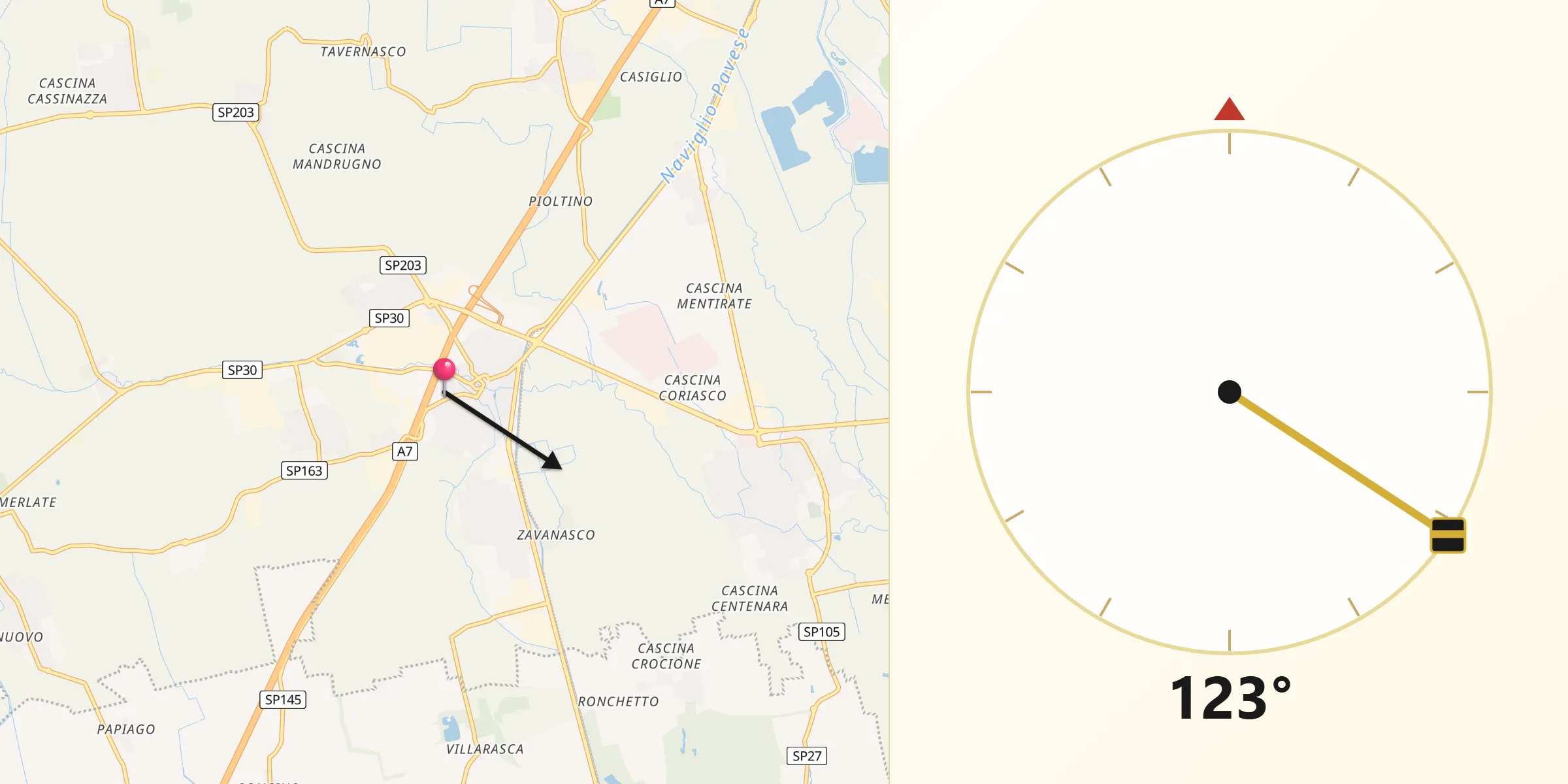 Direzione della Qibla da Binasco