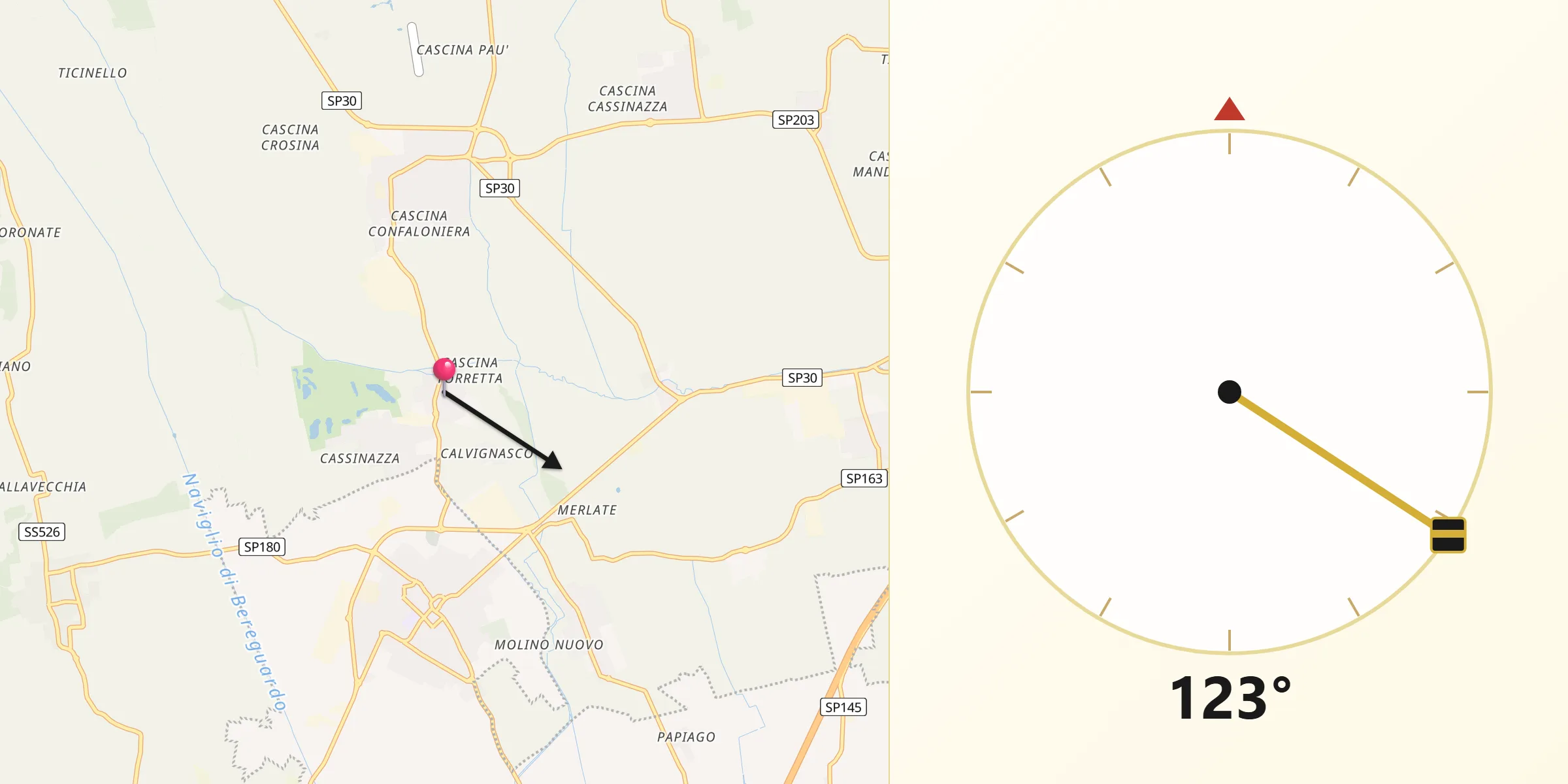 Direzione della Qibla da Bettola