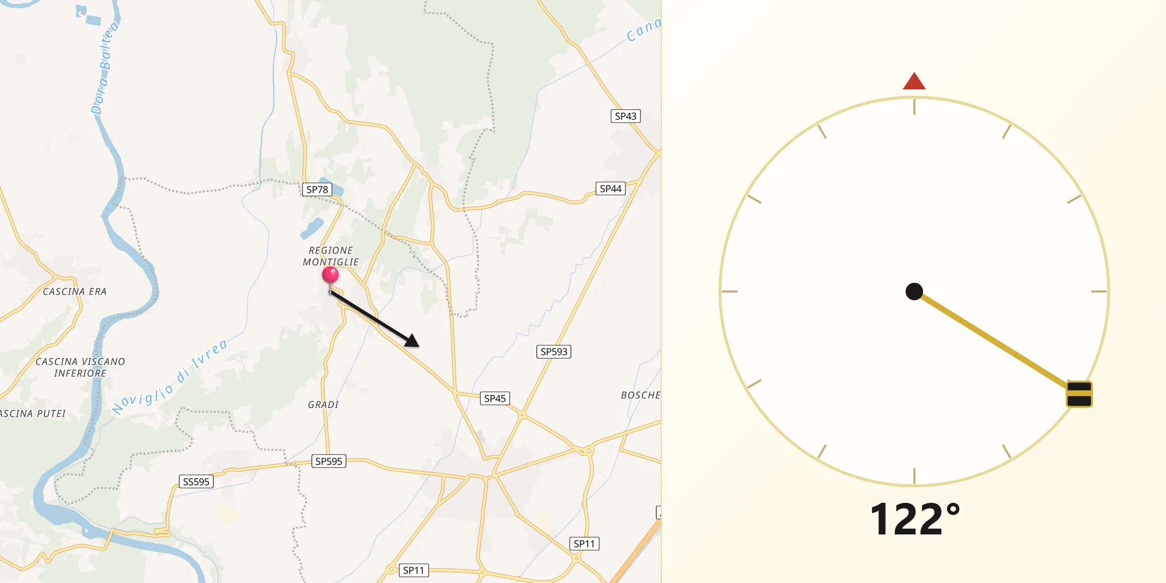 Direzione della Qibla da Moncrivello