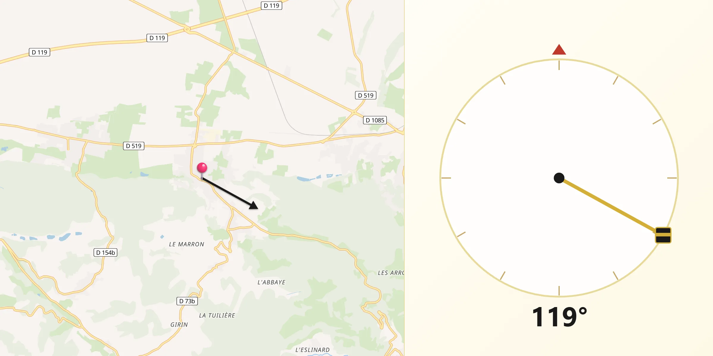 Direction vers la Qibla depuis Izeaux