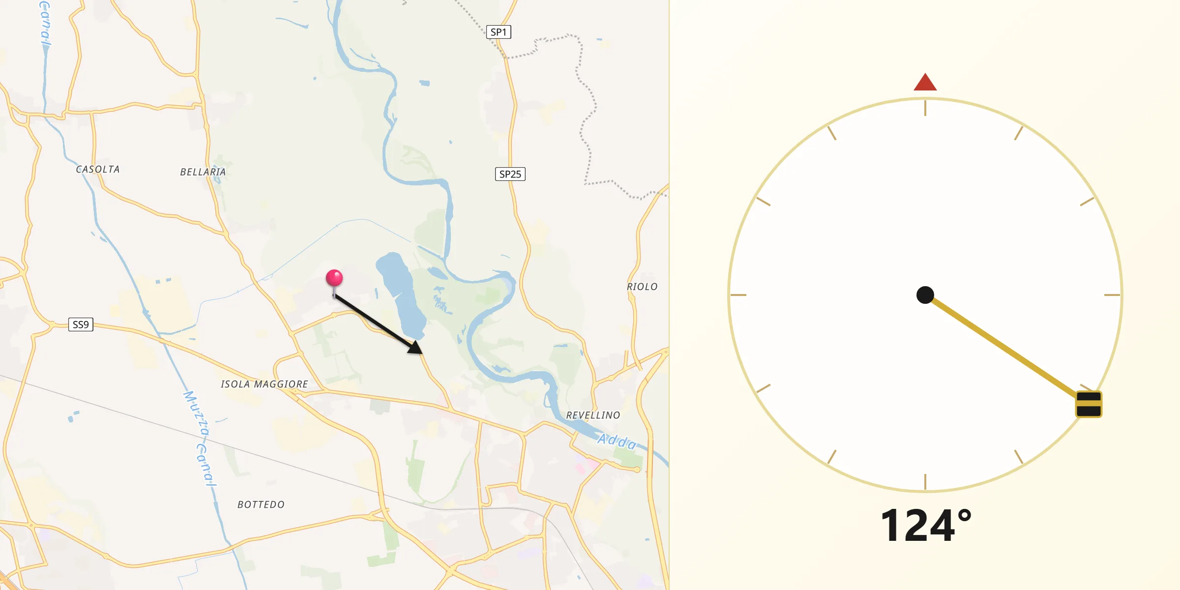 Direzione della Qibla da Montanaso Lombardo