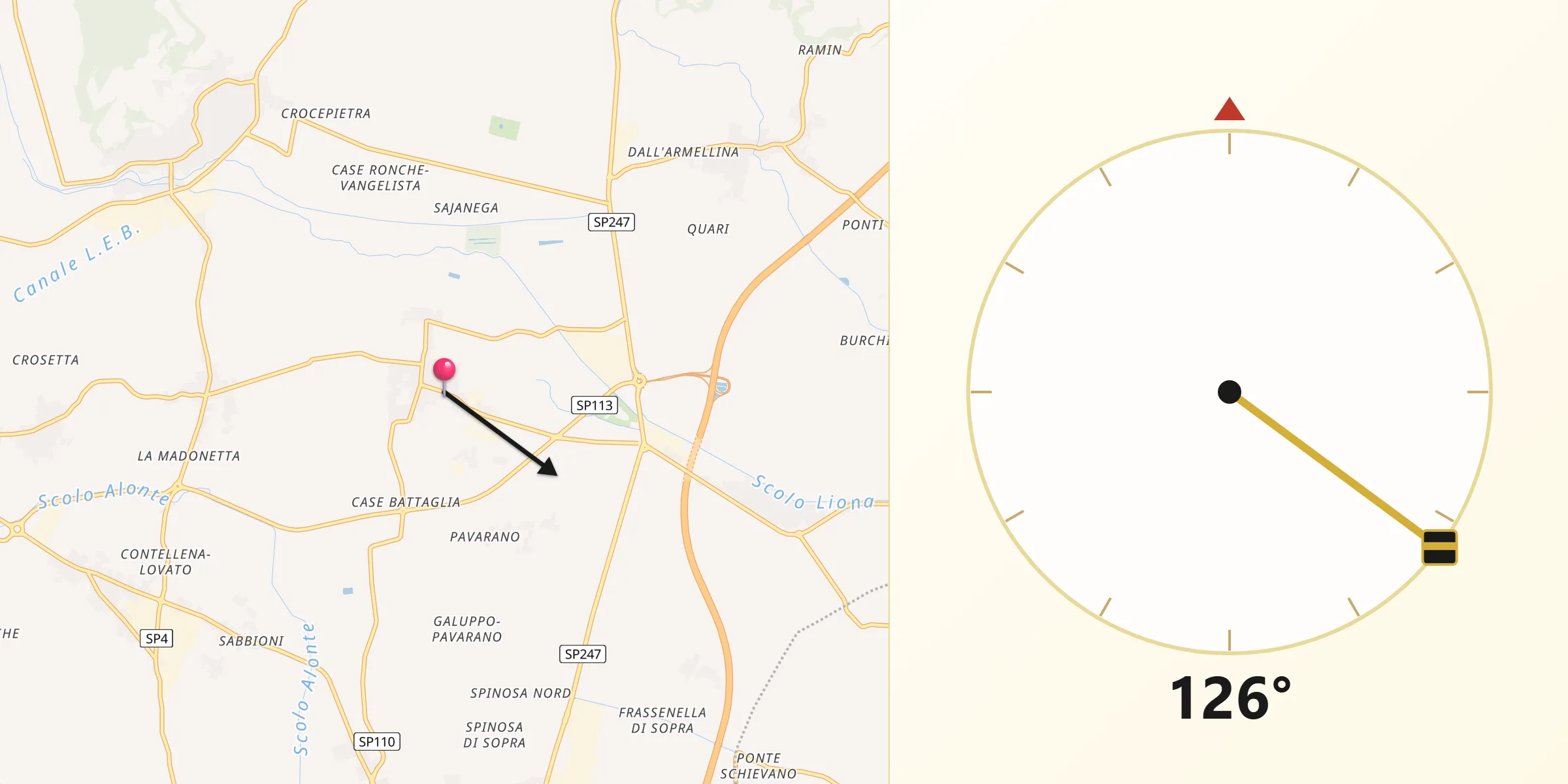 Direzione della Qibla da Campiglia dei Berici