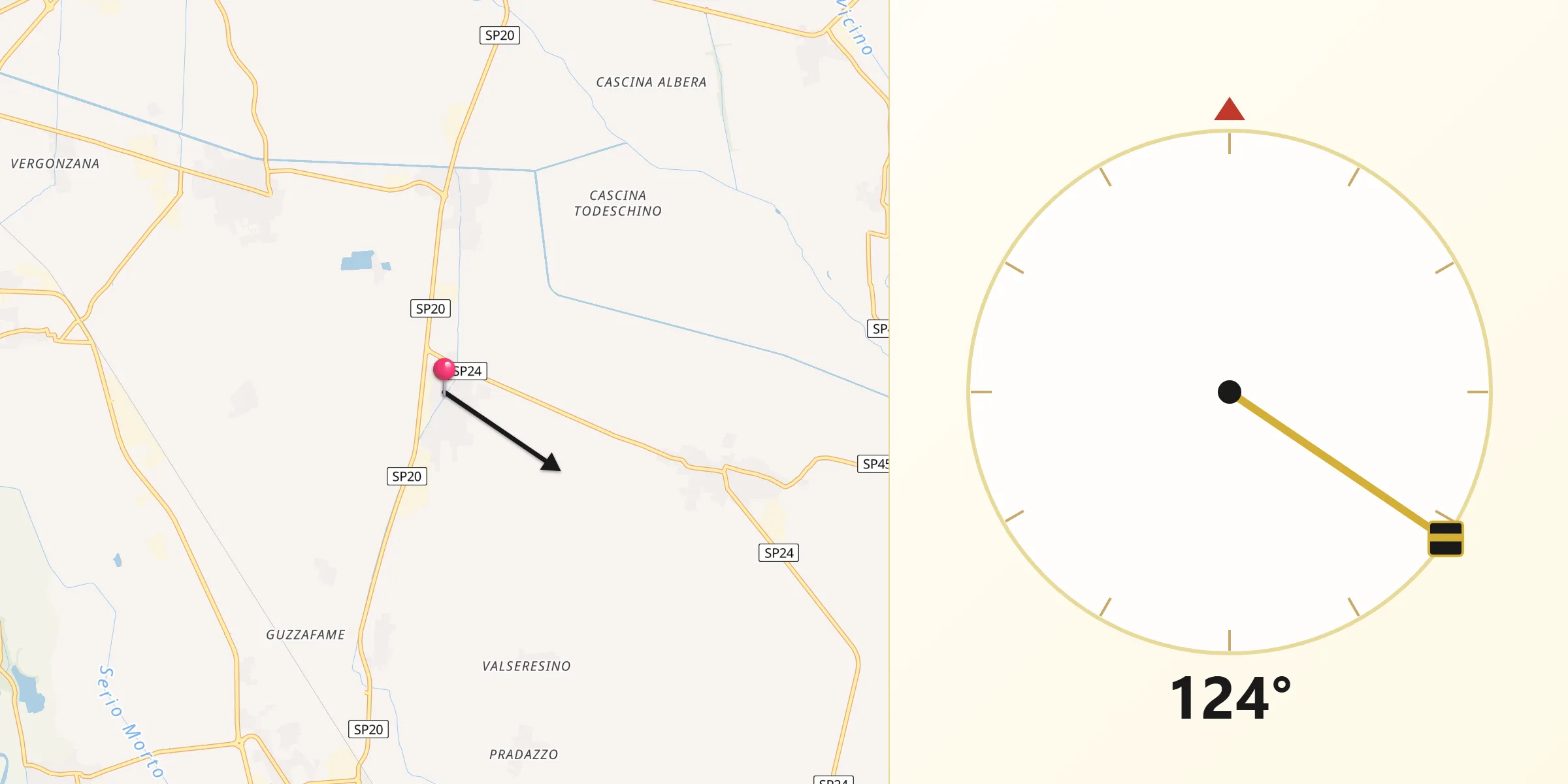 Direzione della Qibla da Fiesco