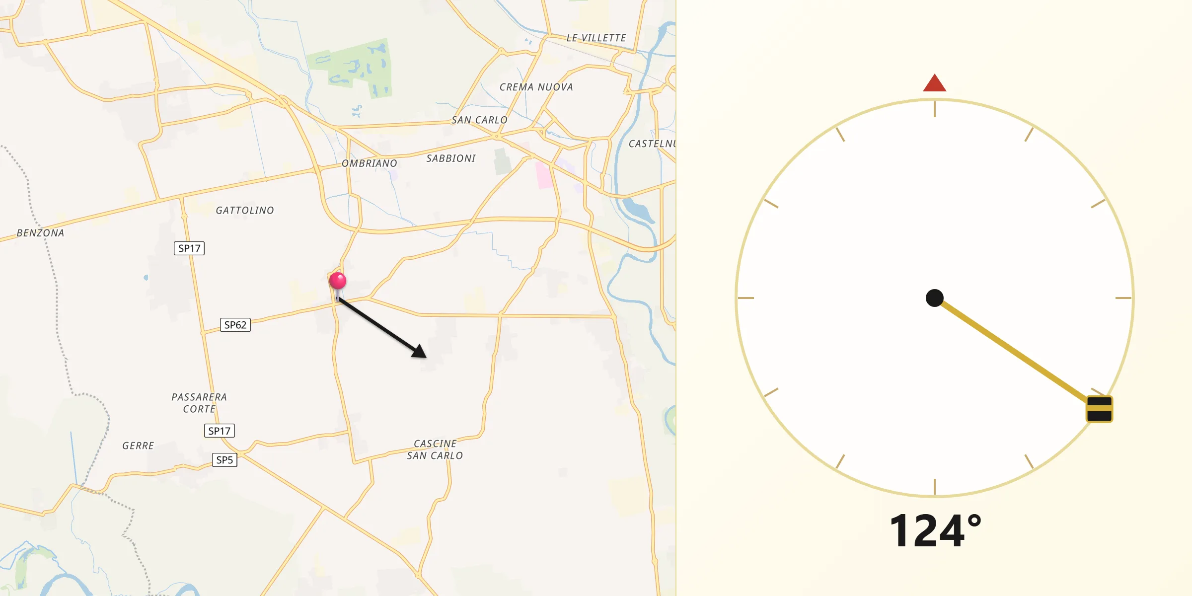 Direzione della Qibla da Capergnanica