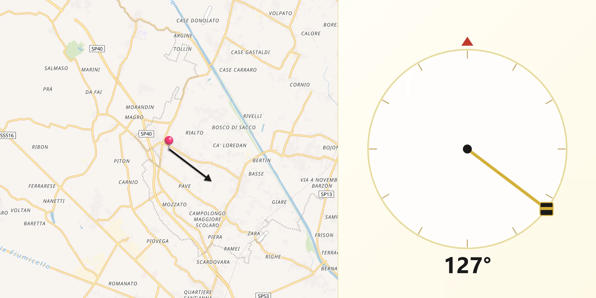 Direzione della Qibla da Campolongo Maggiore Liettoli