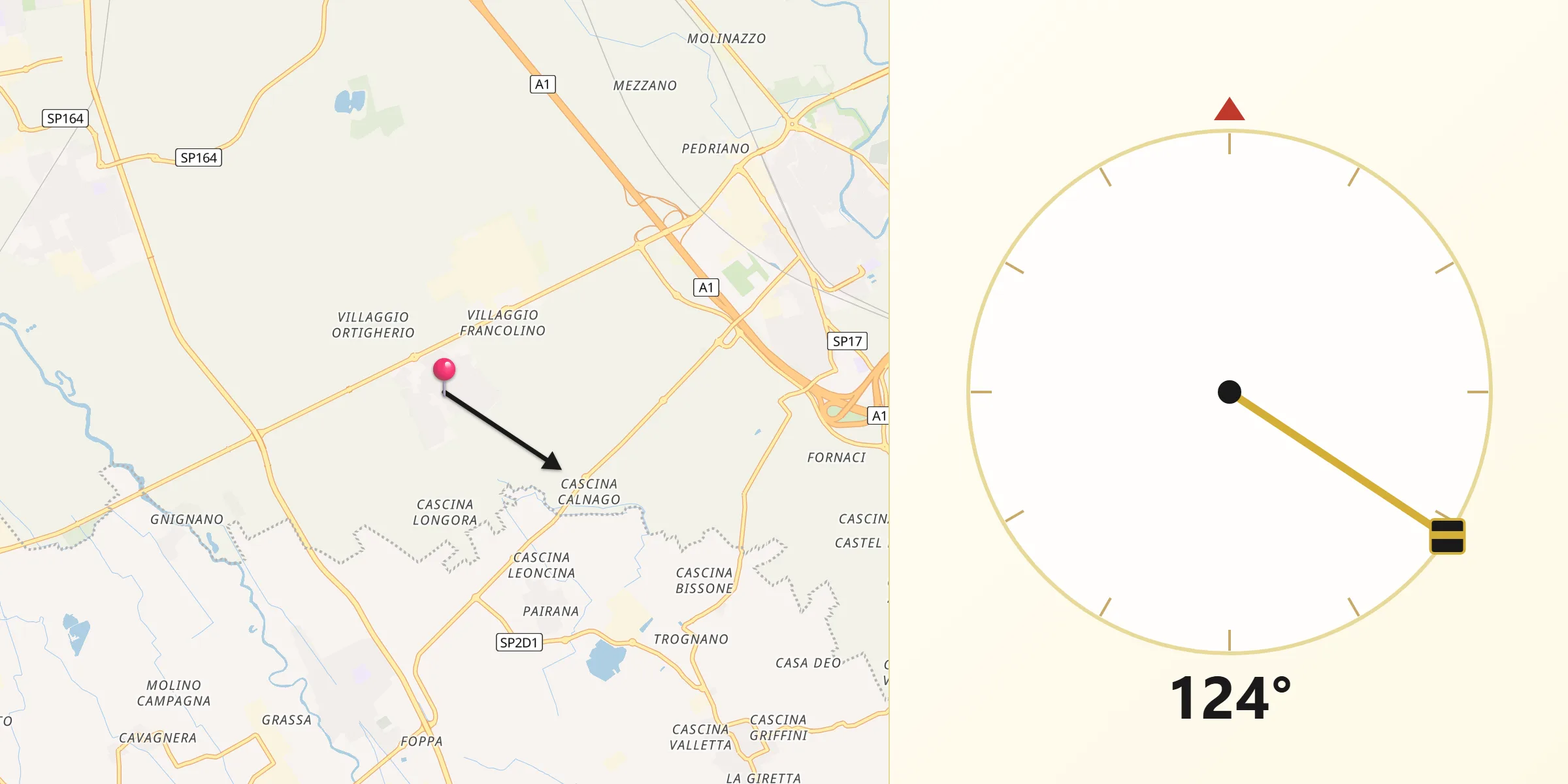 Direzione della Qibla da Carpiano
