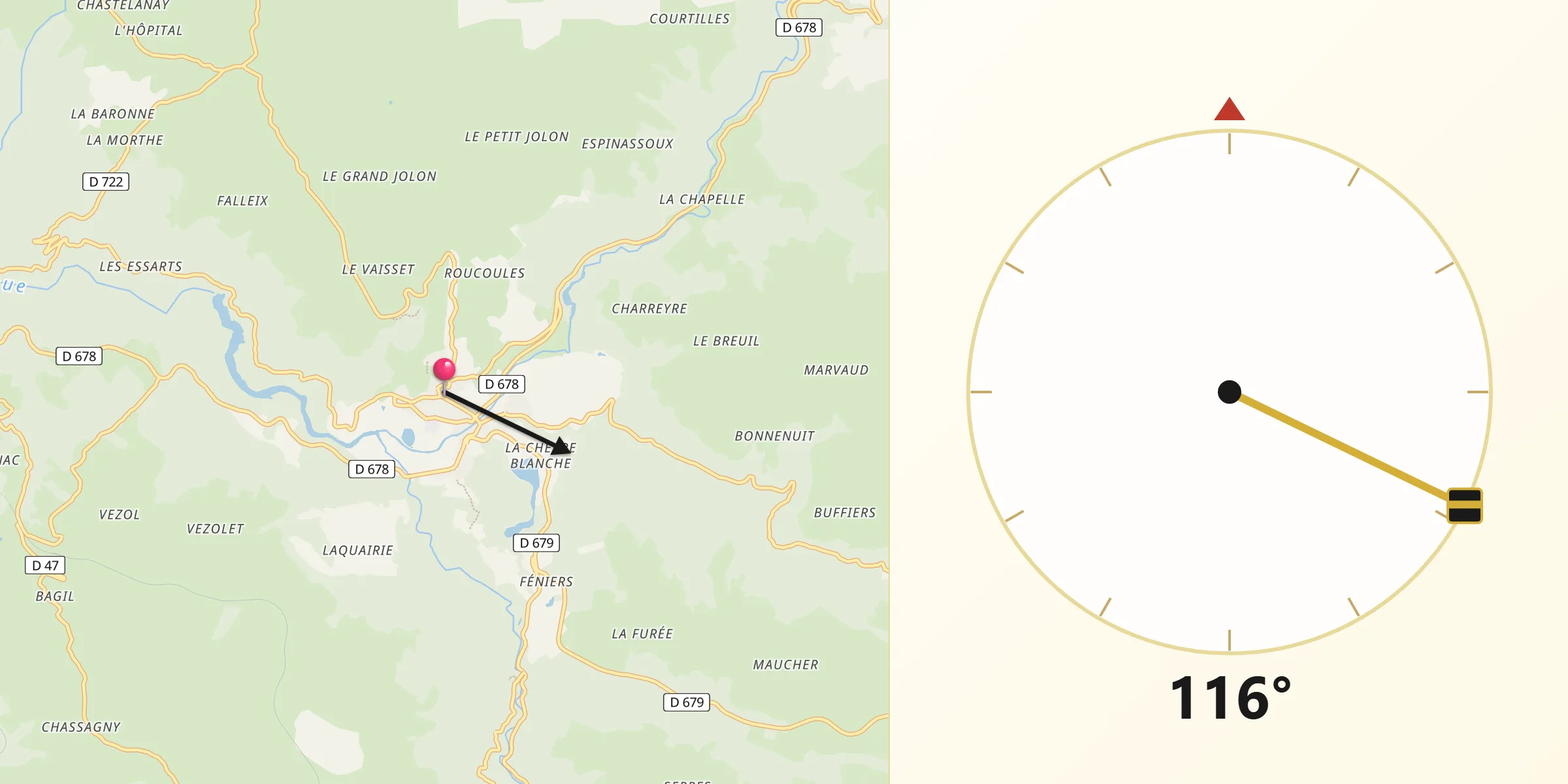 Direction vers la Qibla depuis Condat