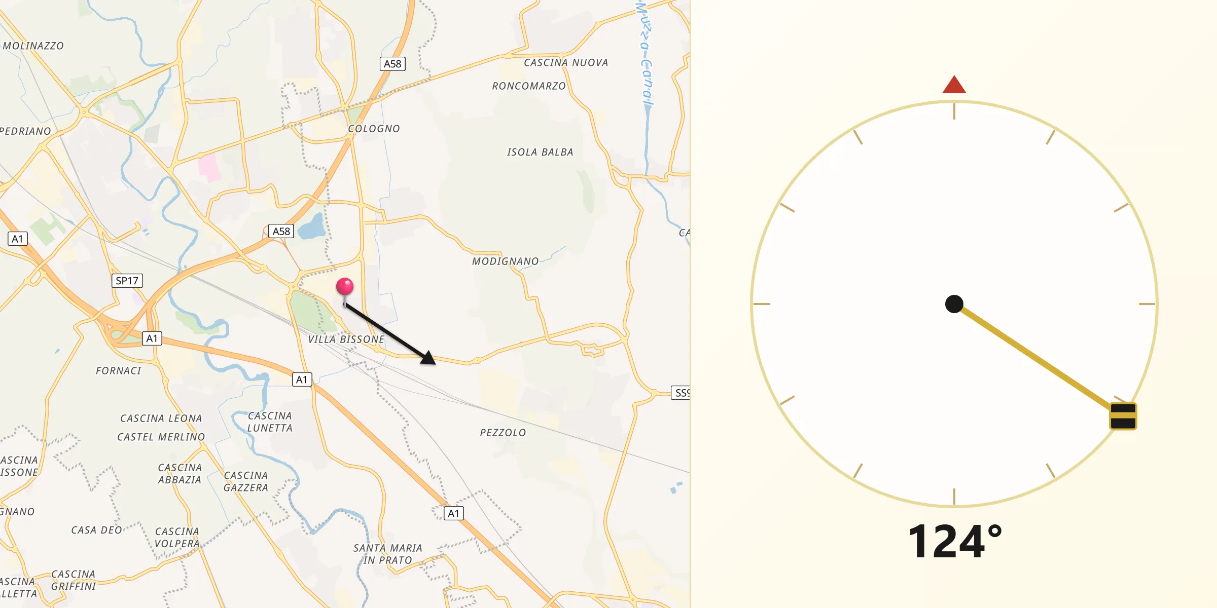 Direzione della Qibla da Sordio