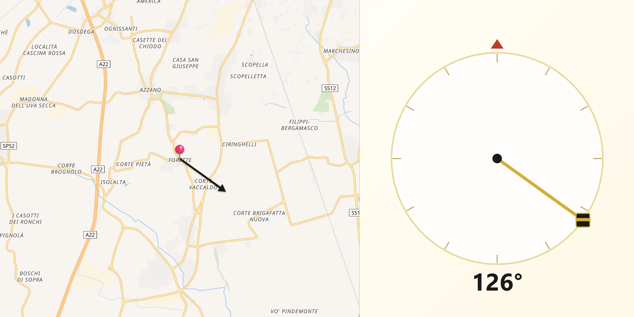 Direzione della Qibla da Forette