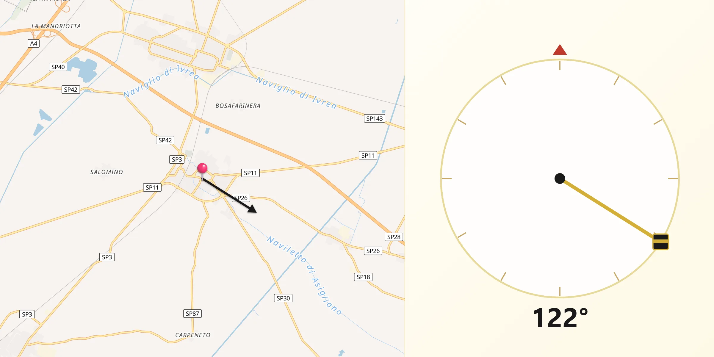 Direzione della Qibla da Tronzano Vercellese