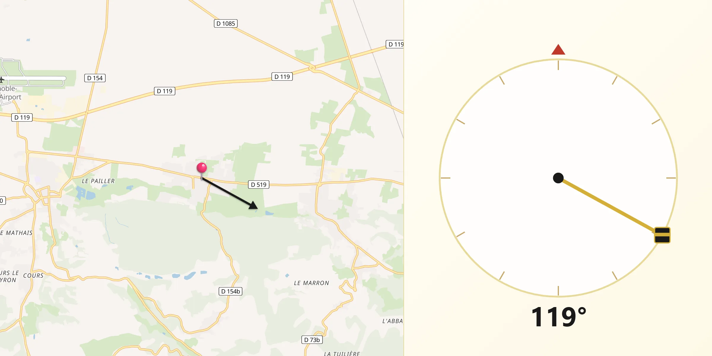 Direction vers la Qibla depuis Sillans