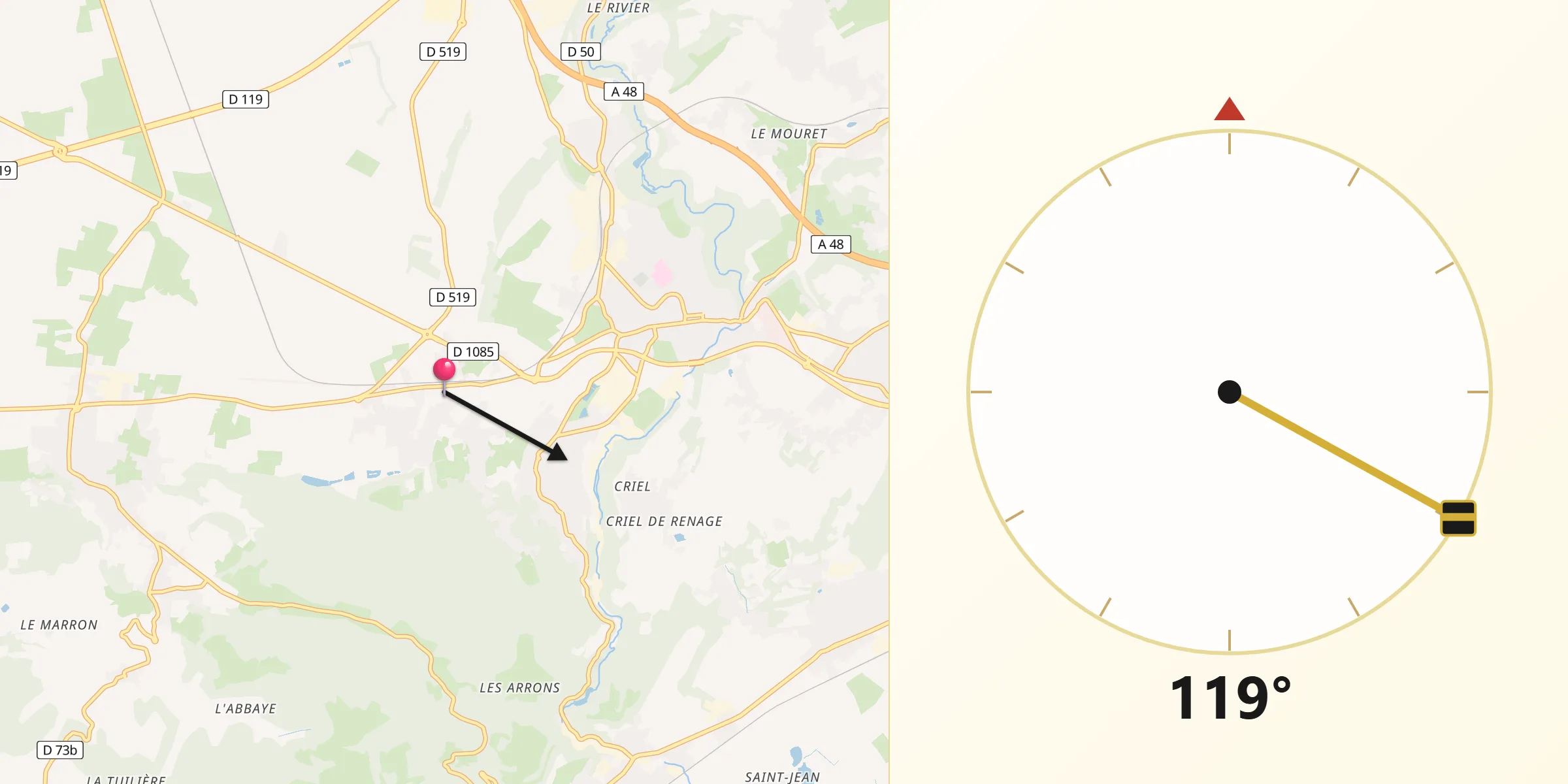 Direction vers la Qibla depuis Beaucroissant