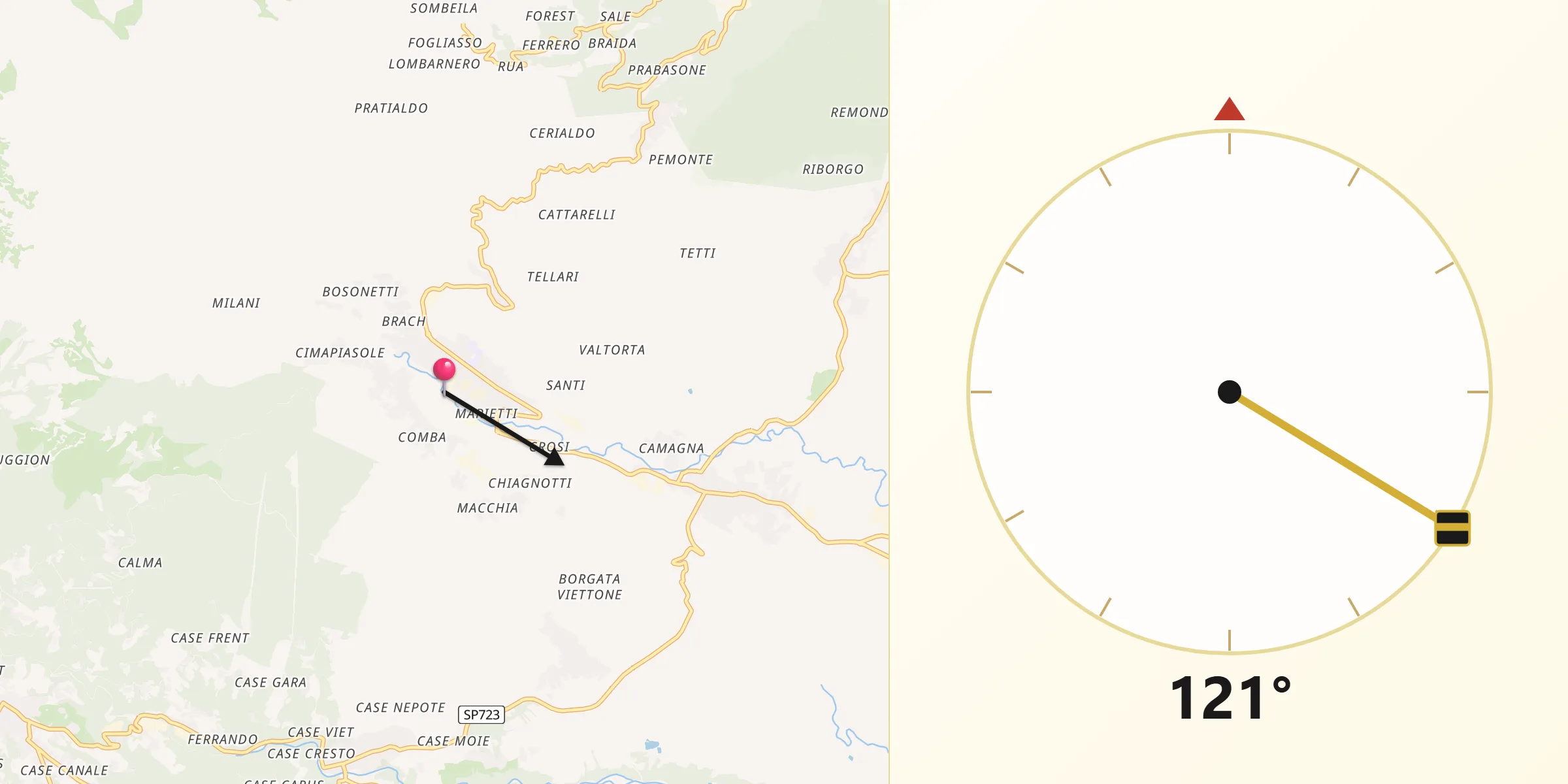 Direzione della Qibla da Forno Canavese