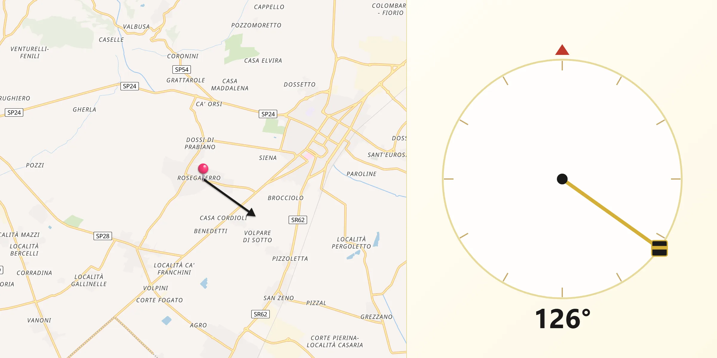 Direzione della Qibla da Rosegaferro