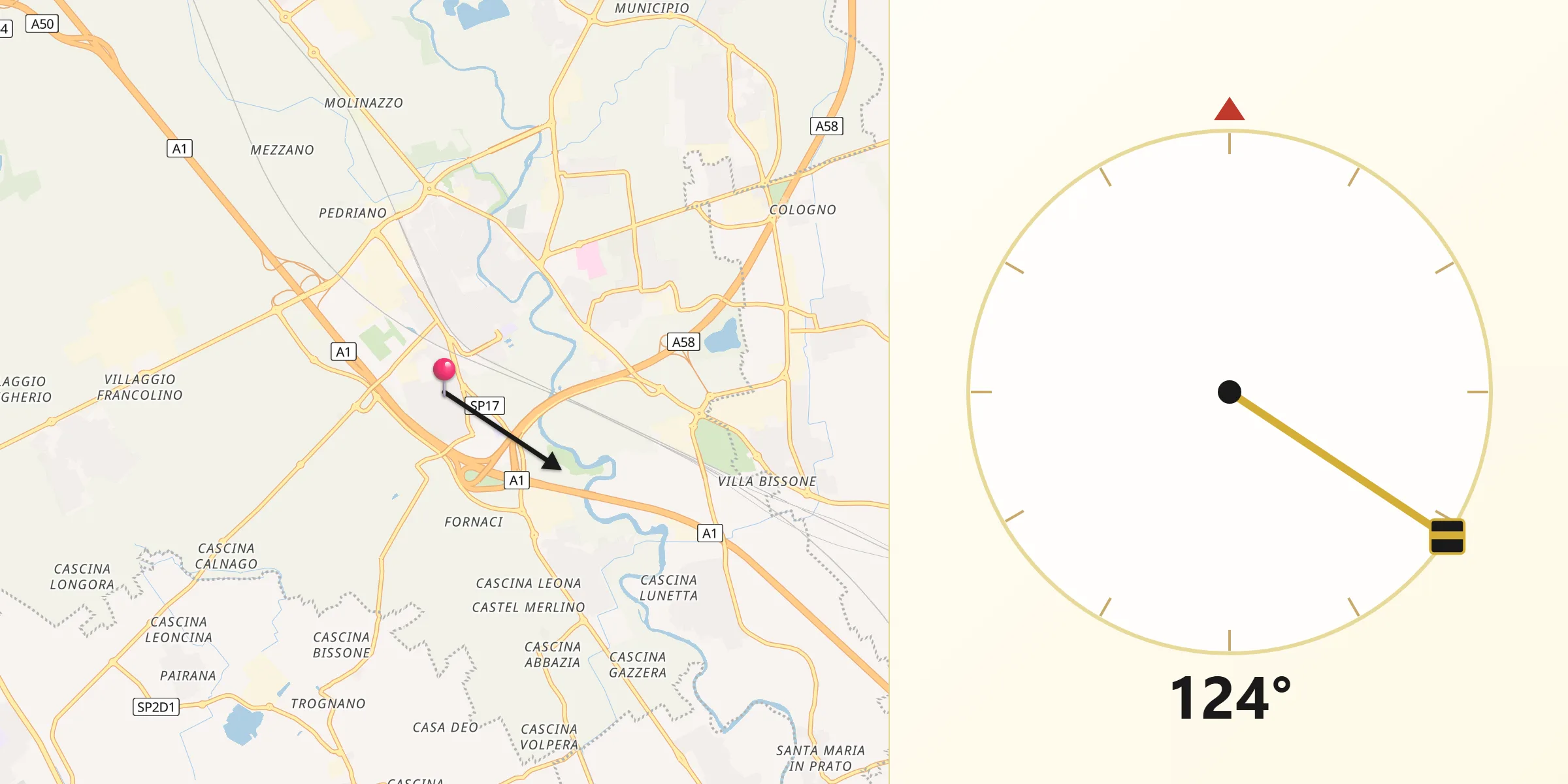 Direzione della Qibla da Riozzo