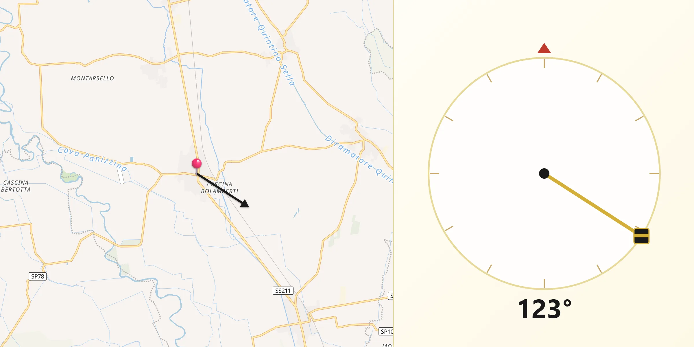 Direzione della Qibla da Vespolate